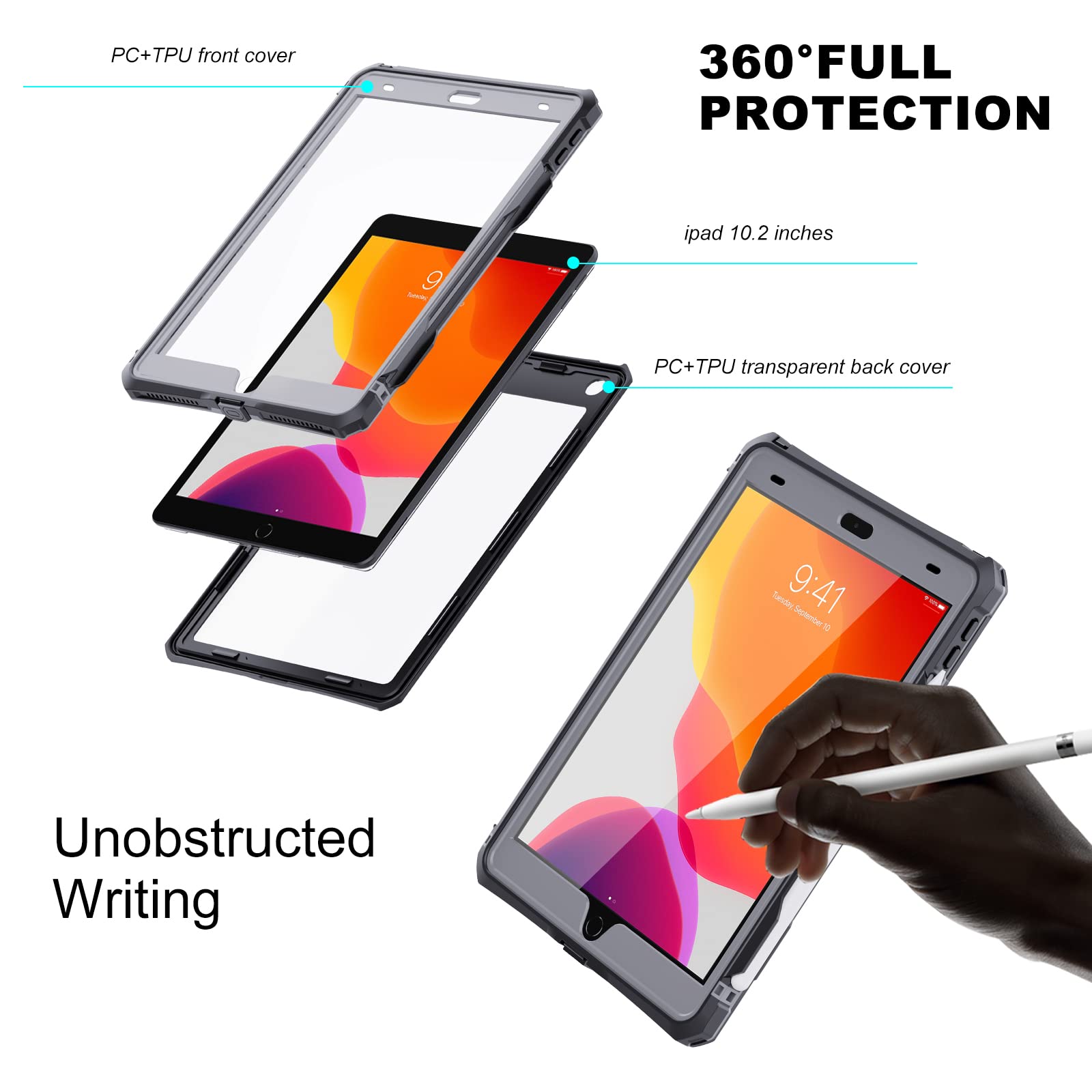 Heavy Duty Waterproof Shockproof Case for iPad 10.2 (9th/8th/7th Gen 2021/2020/2019) - Full Body Protective Cover with Built-in Screen Protector & Adjustable Shoulder Strap | Perfect for Outdoor Adventures, Travel, and Kids' Use