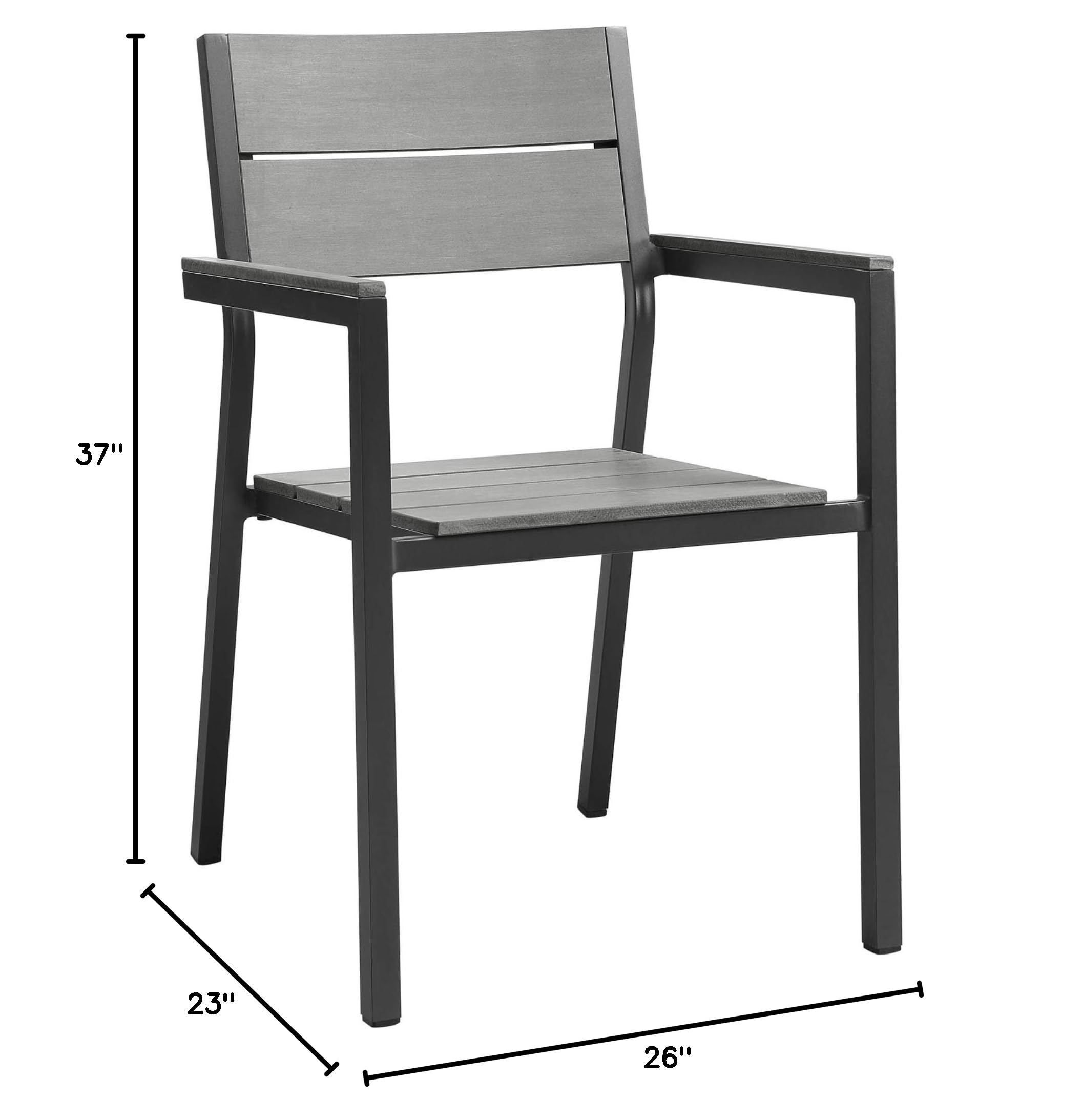 Ergode Maine Outdoor Patio Dining Armchair Set of 2 - Weather-Resistant Synthetic Wood Grain & Powder-Coated Aluminum Frame - Modern Patio Furniture for Backyard, Garden, Poolside Dining and Relaxation