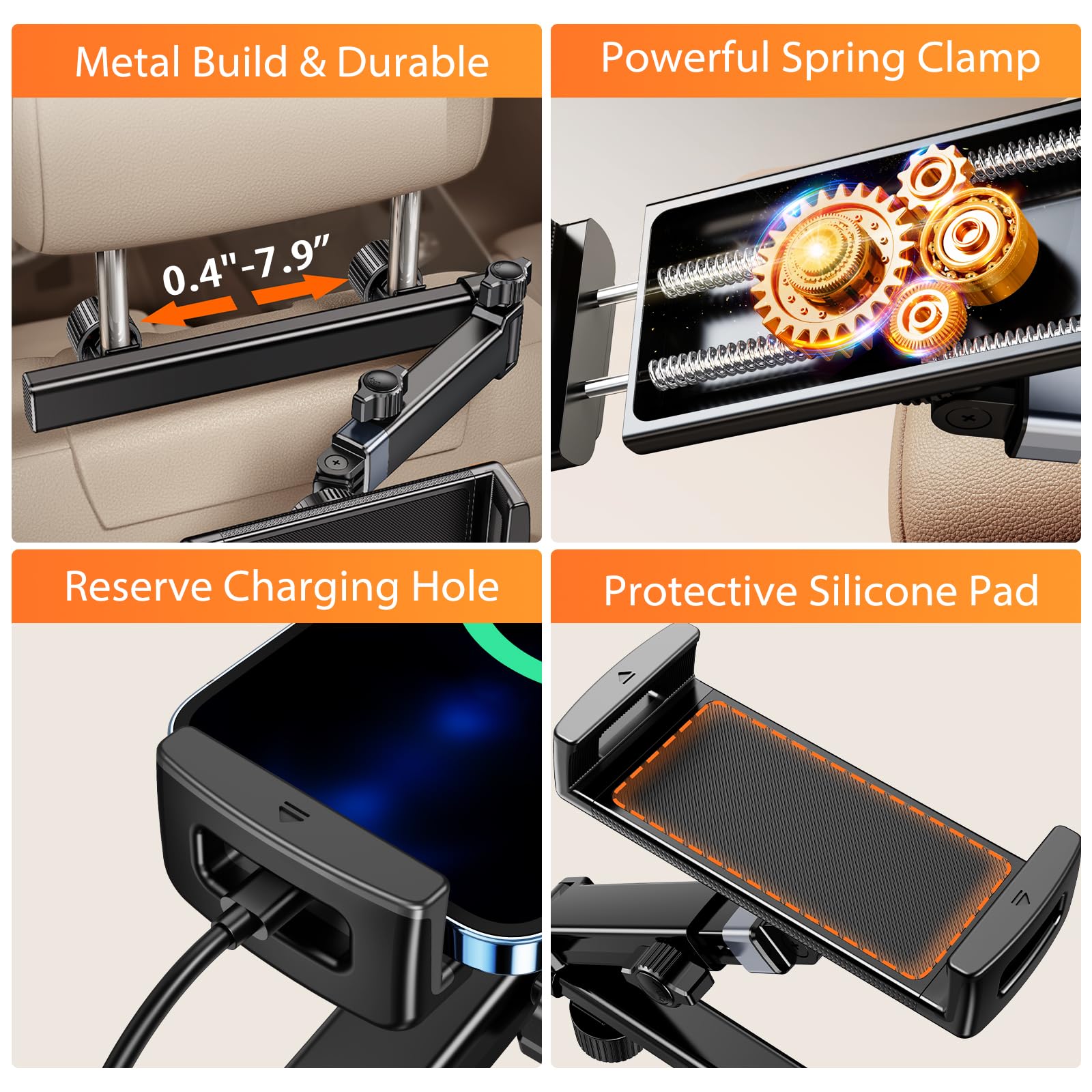 Car Tablet Holder - Aluminum Biaxial Extension Arm iPad Mount for Back Seat | Compatible with iPad Mini/Pro 12.9/10th/9th Gen | Secure Kids Entertainment & Hands-Free Navigation