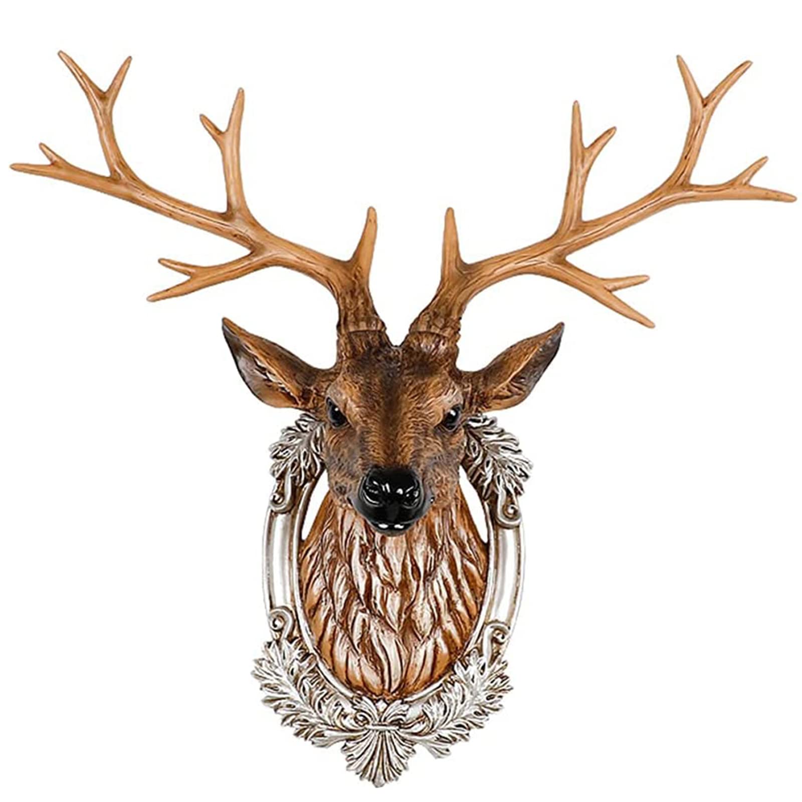 Lucky Deer Head Wall Decor - 19 Inch Resin Deer Antler Wall Sculpture, Brown 3D Animal Head Bust for Home & Office - Perfect for Living Room, Bedroom, TV Background, Cabin, Lodge & Rustic Decor
