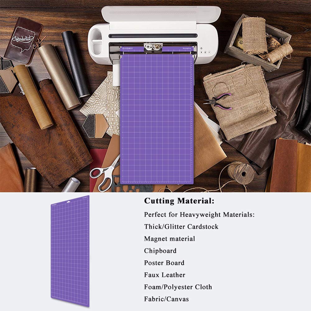 EVISWIY 4-Piece 12x24 Cutting Mats for Cricut Maker 3, Explore Air 2, Air & One - Includes 5 Blades (Standard/Light/Strong/Fabric Grip) - Green, Blue, Purple, Pink - Perfect for DIY Crafts, Vinyl Cutting & Scrapbooking