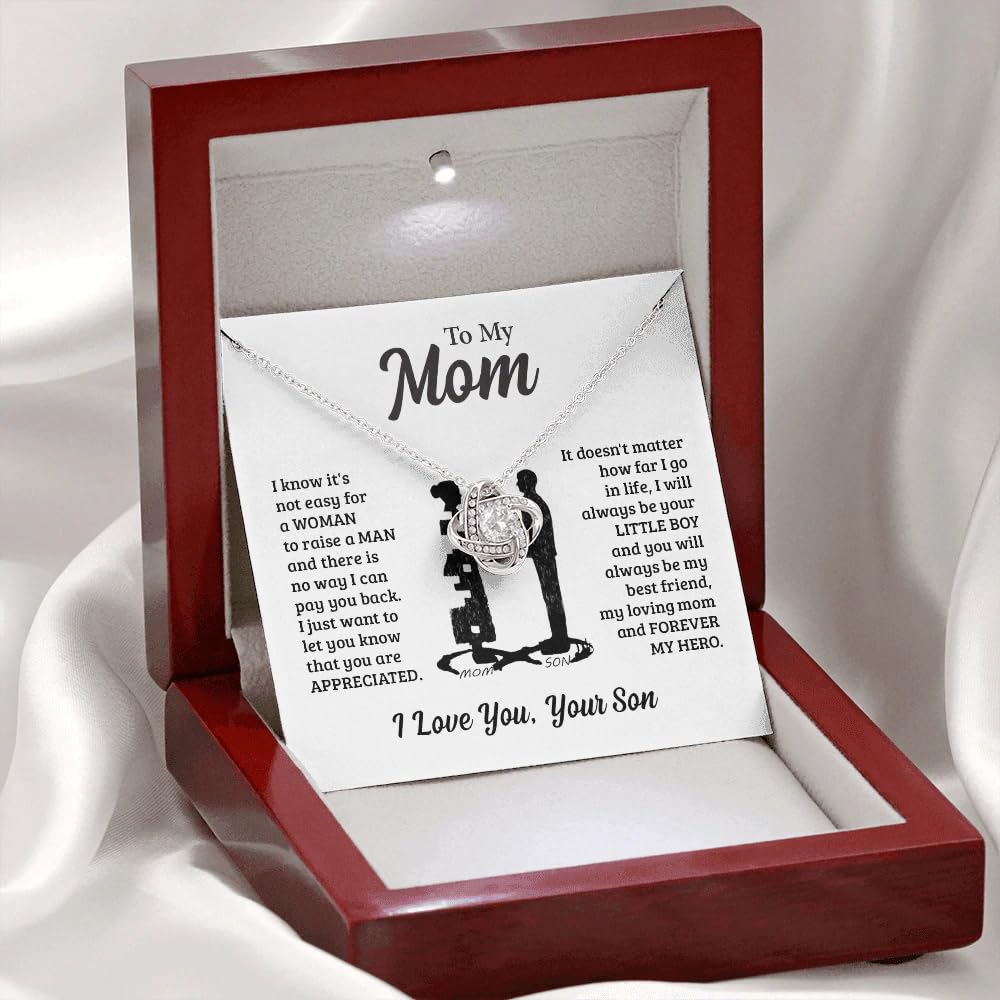 Meaningful Mother's Day Necklace Gift for Mom from Son - Heartfelt Message Pendant Jewelry in Elegant Gift Box | Birthday, Christmas & Special Occasion Present for Mother
