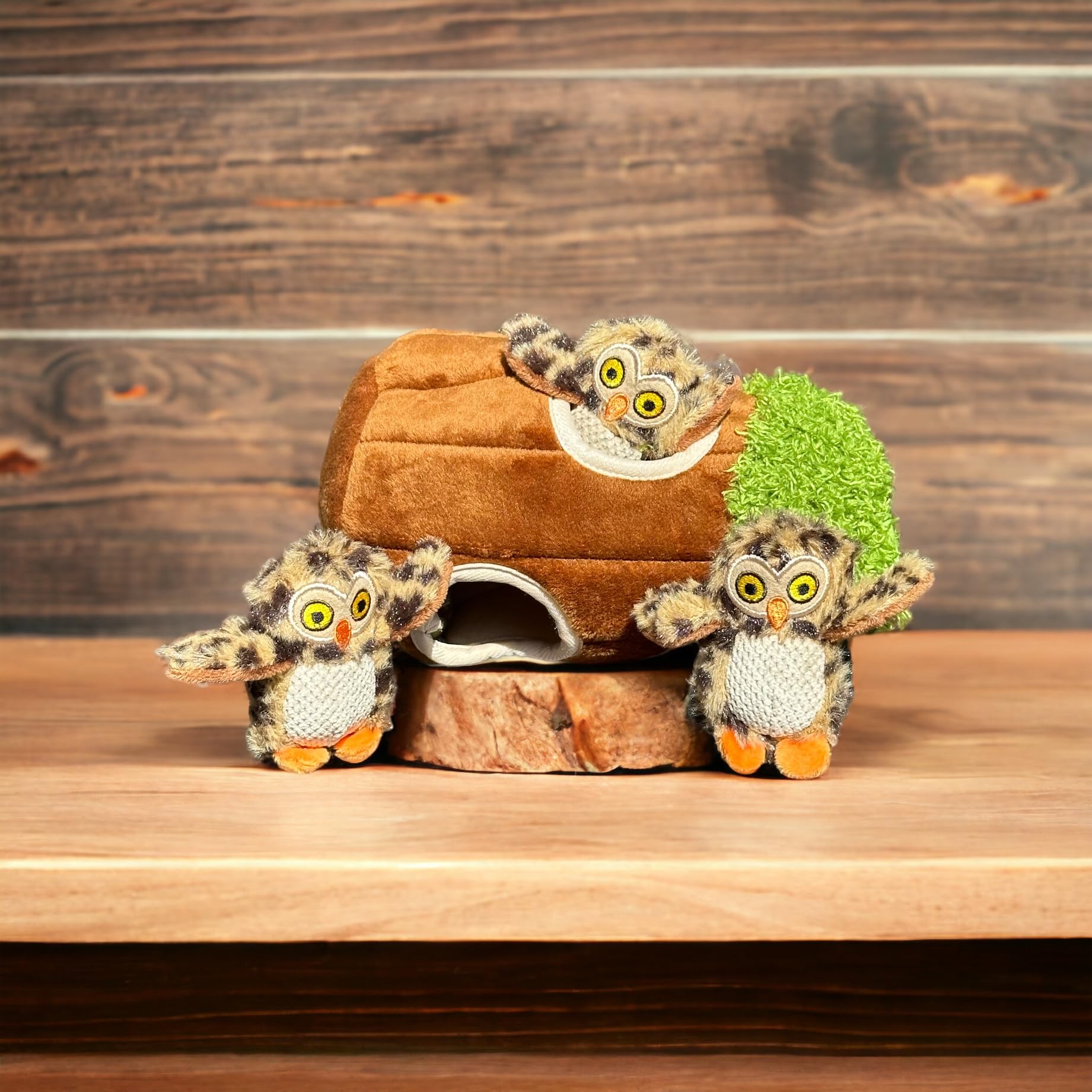 Interactive Hide and Seek Plush Dog Toy with Squeaker - Owl in Tree Design for Small & Medium Dogs | Fun Burrow Game for Indoor Play & Training