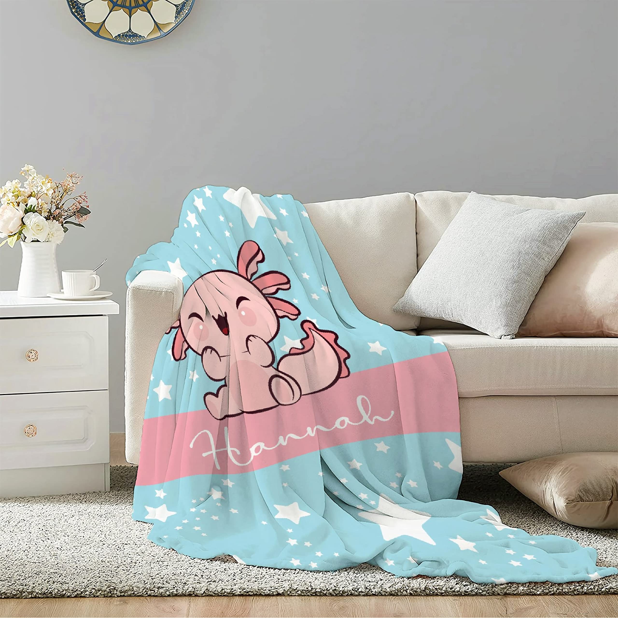 Personalized Axolotl Baby Blanket - Custom Name Fleece Throw Blanket for Boys & Girls | Large 120x90 Inch Soft Baby Shower Gift for Niece, Granddaughter | Nursery, Crib, Stroller, Travel & Family Cuddle Time