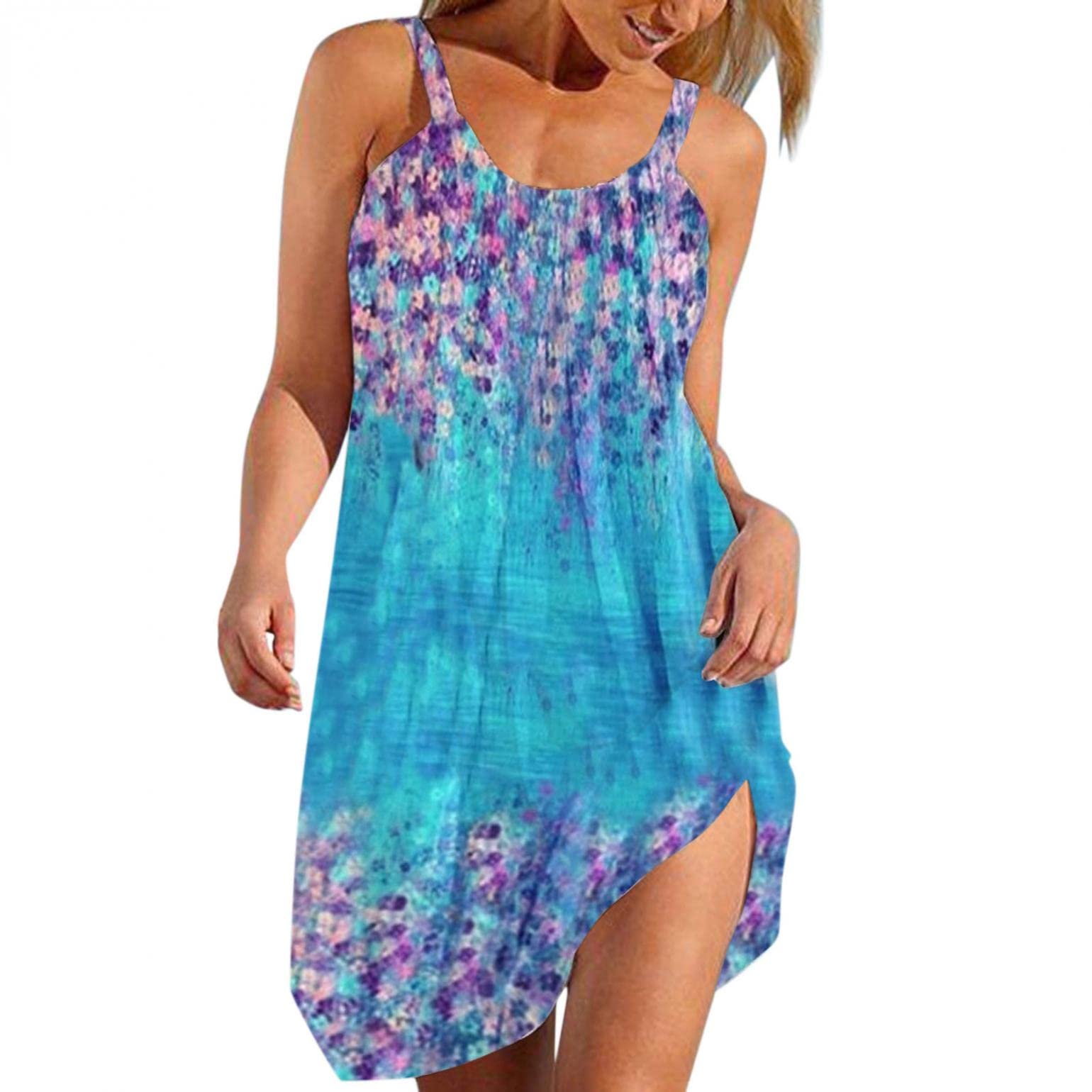 Women's Floral V-Neck Sleeveless Tank Tops - Summer Loose Flowery Tunic Blouses for Casual Wear, Beach Outfits & Vacation Style