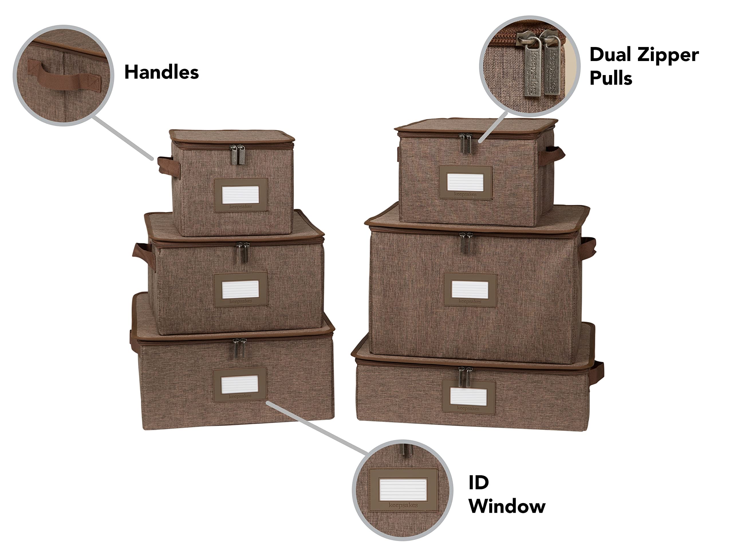 Covermates Keepsakes Dish Storage Box – Stackable Organizer with Reinforced Handles for China & Fine Dining Sets, Brown Heather | Perfect for Kitchen Organization, Holiday China Storage & Buffet Serving