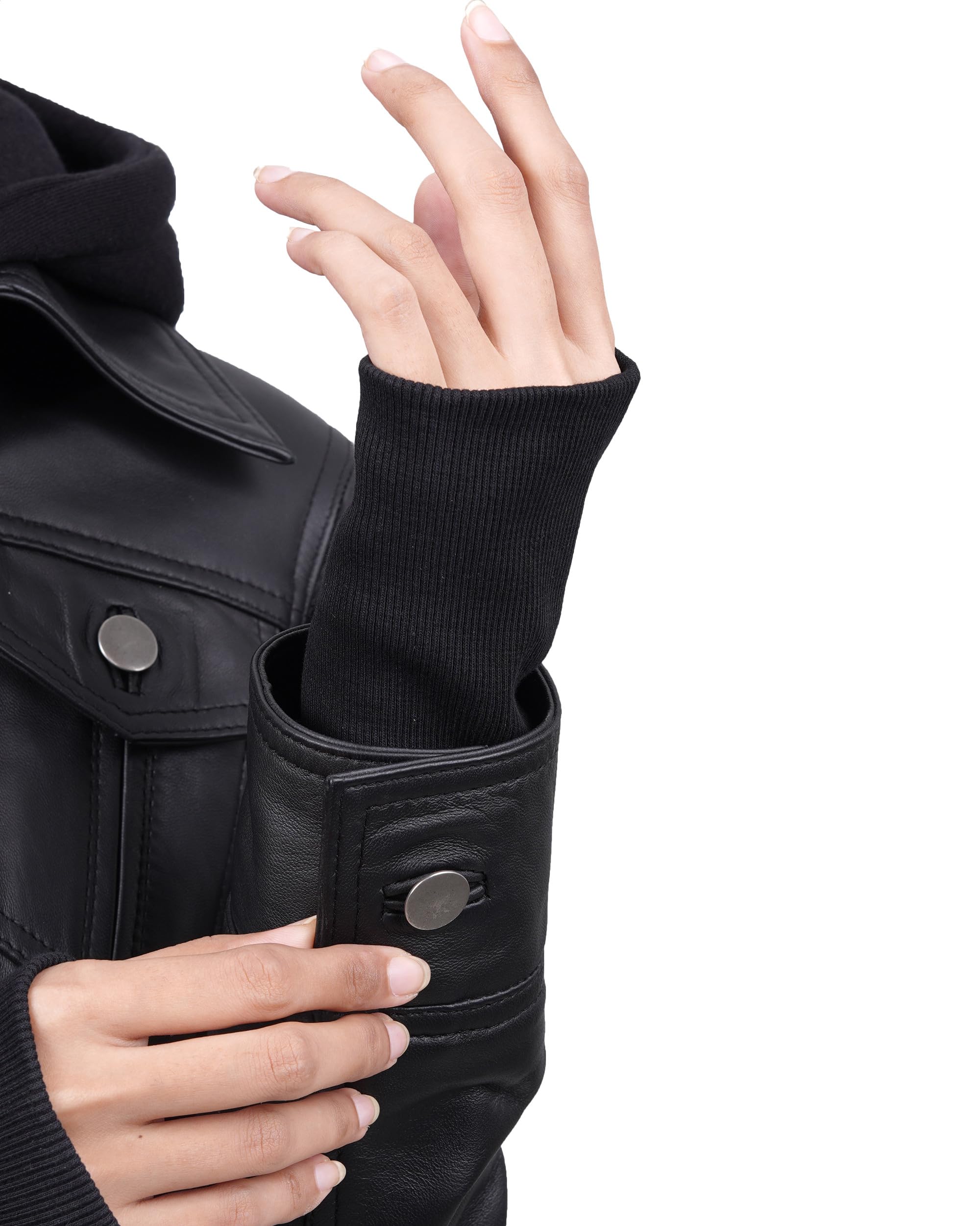 Decrum Women's Hooded Leather Jacket - Genuine Lambskin Biker Jacket with Detachable Hood | Stylish Outerwear for Motorcycle Riding, Night Out & Fall Fashion