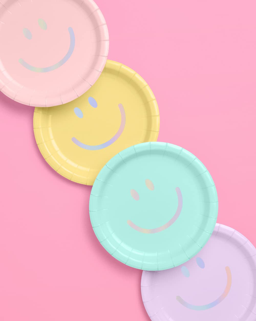 Fetti Smiley Paper Plates - 24 Pack, 9 Inch | Pastel Birthday Party Supplies, Bachelorette Party Decorations, Cake Serving Plates for Celebrations, Baby Showers & Dessert Tables