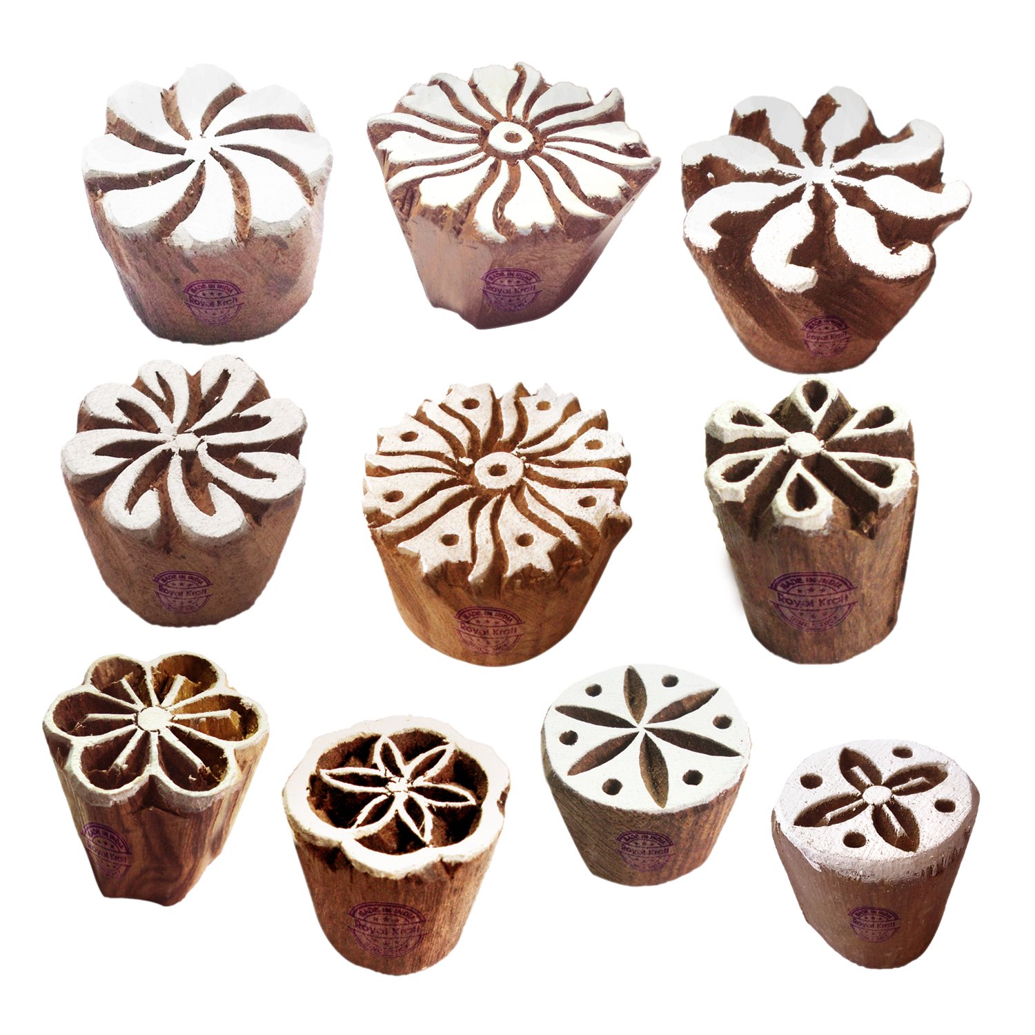 Artistic Fabric Wood Stamps - 10-Piece Round Printing Blocks for DIY Crafts & Scrapbooking