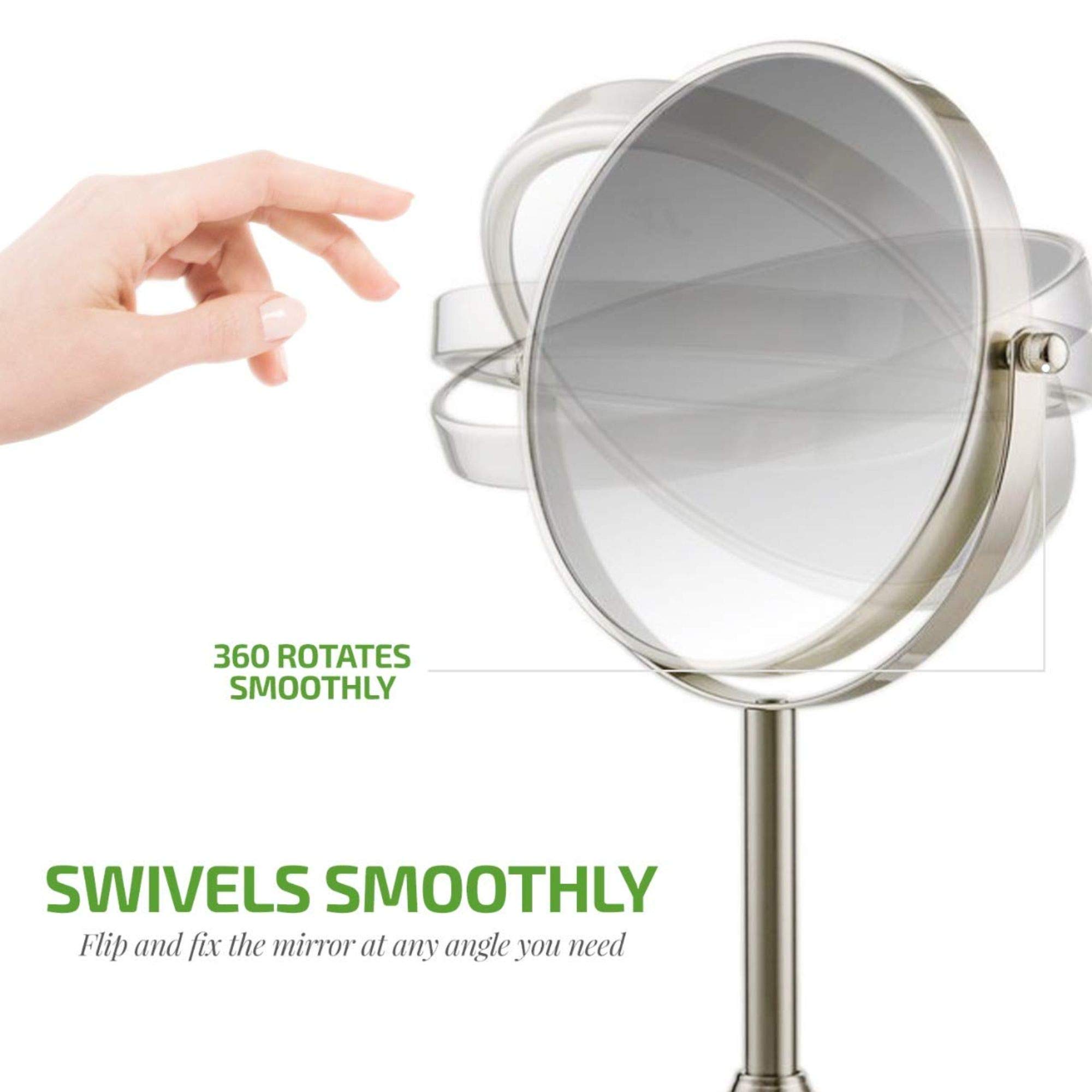 OVENTE 7-Inch Double-Sided Vanity Mirror with 1X/7X Magnification - 360° Swivel Stand, Brushed Nickel Finish - Perfect for Makeup, Skincare & Grooming on Dresser, Bedroom Vanity or Office Desk