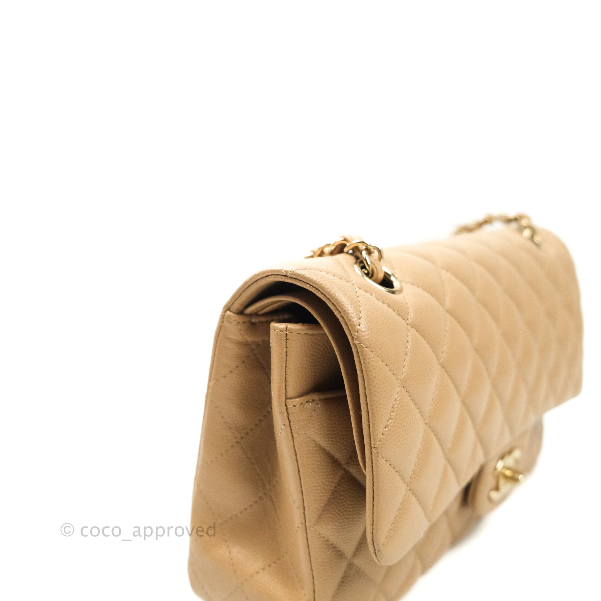 Chanel Classic Medium Double Flap Bag in Dark Beige Caviar Leather with Gold Hardware | Luxury Designer Handbag for Women | Perfect for Work, Evening Events & Special Occasions