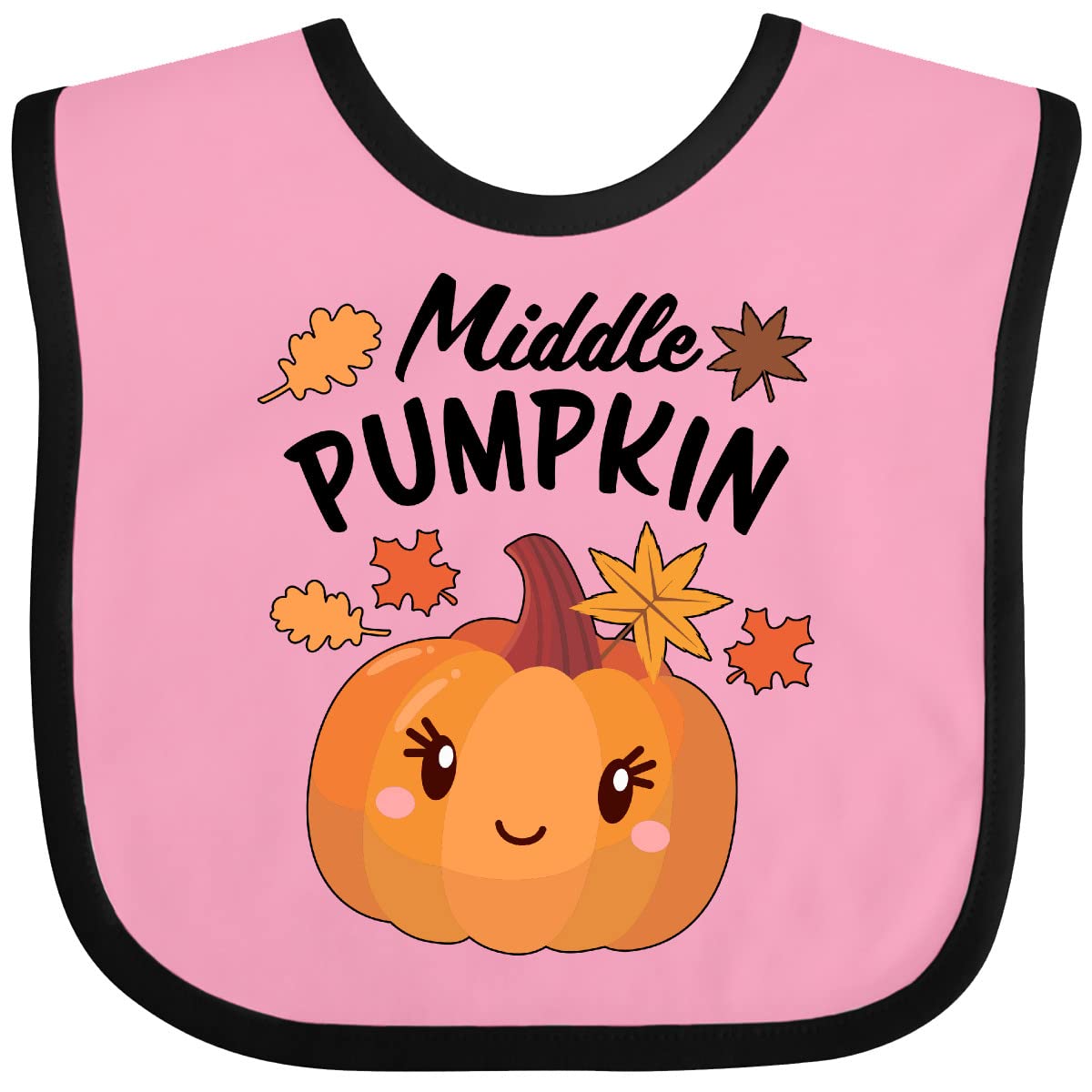 Inktastic Middle Pumpkin with Fall Leaves Baby Bib - Soft Cotton Drool Bib for Infants & Toddlers - Perfect for Fall, Halloween, and Thanksgiving Outfits