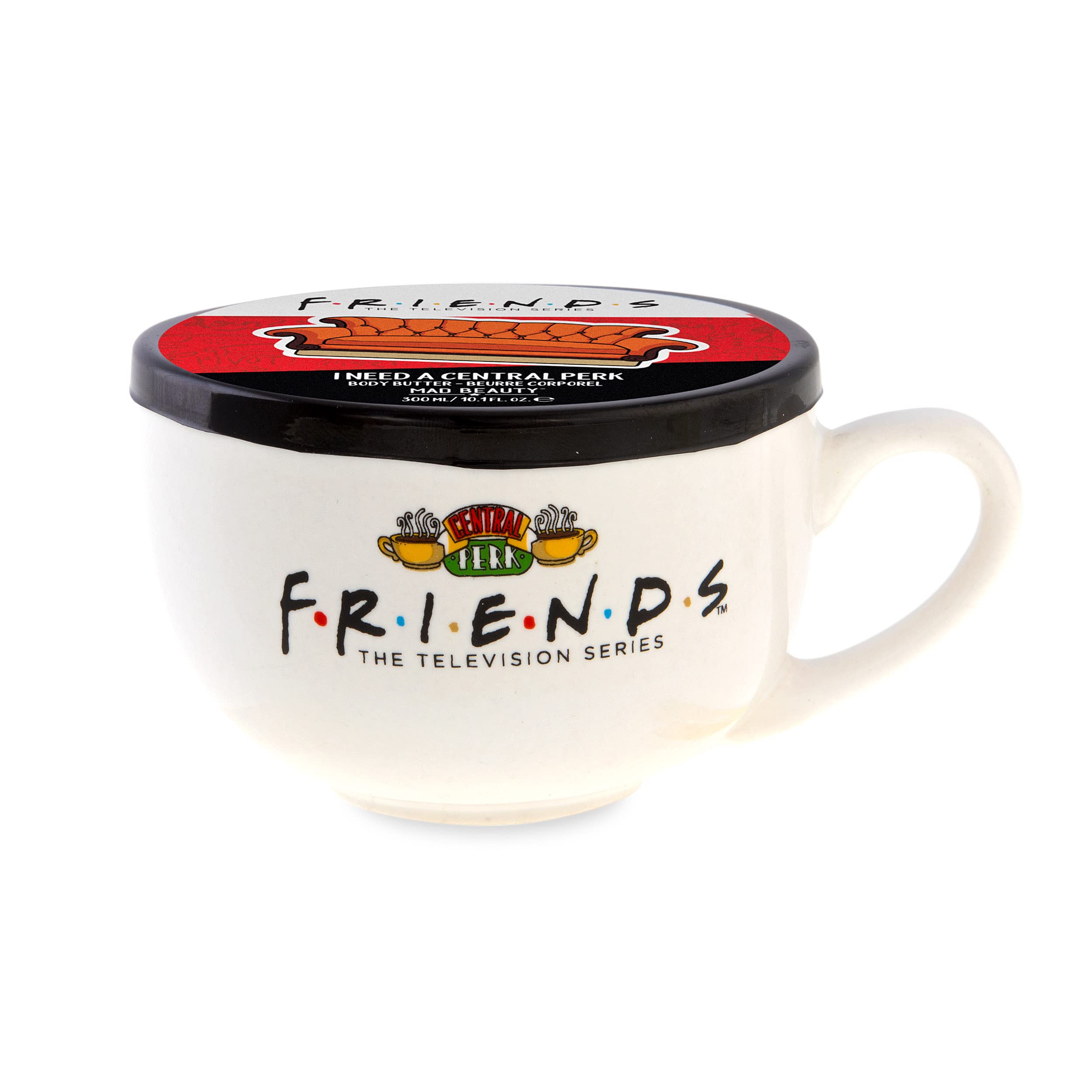 Friends TV Show Central Perk Mug Shaped Vanilla Body Butter - 10.1 fl oz Moisturizing Cream for Dry Skin, Iconic Series Themed Gift for Fans - Perfect for Birthday, Christmas & Self-Care Moments