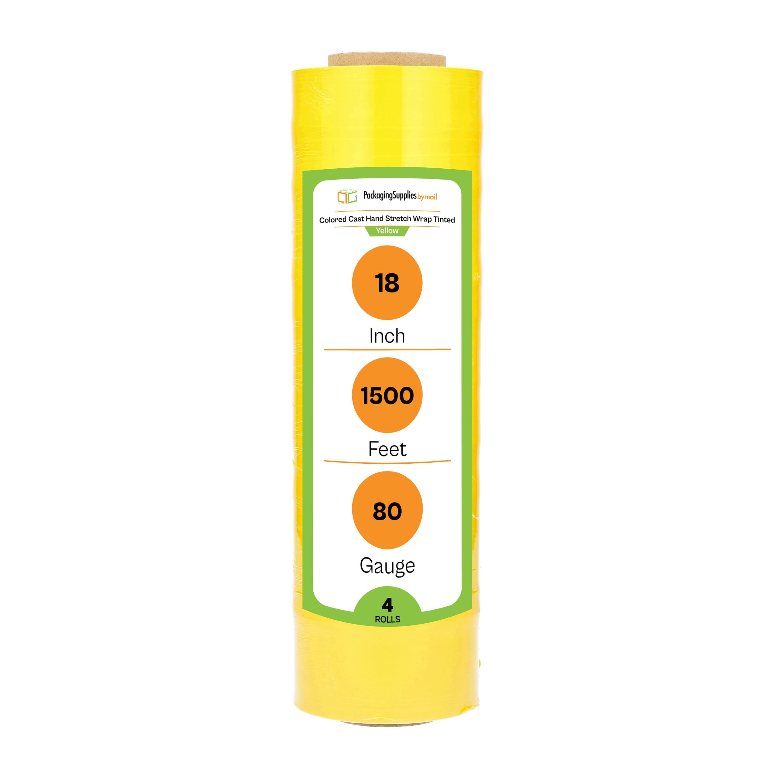 MMBM Yellow Tinted Stretch Wrap Film - 18 Inch x 1500 Feet, 80 Gauge (4 Pack) - Heavy Duty Plastic Cling Wrap for Moving, Packing, Pallet Wrapping & Color Coding | Warehouse, Shipping & Industrial Use