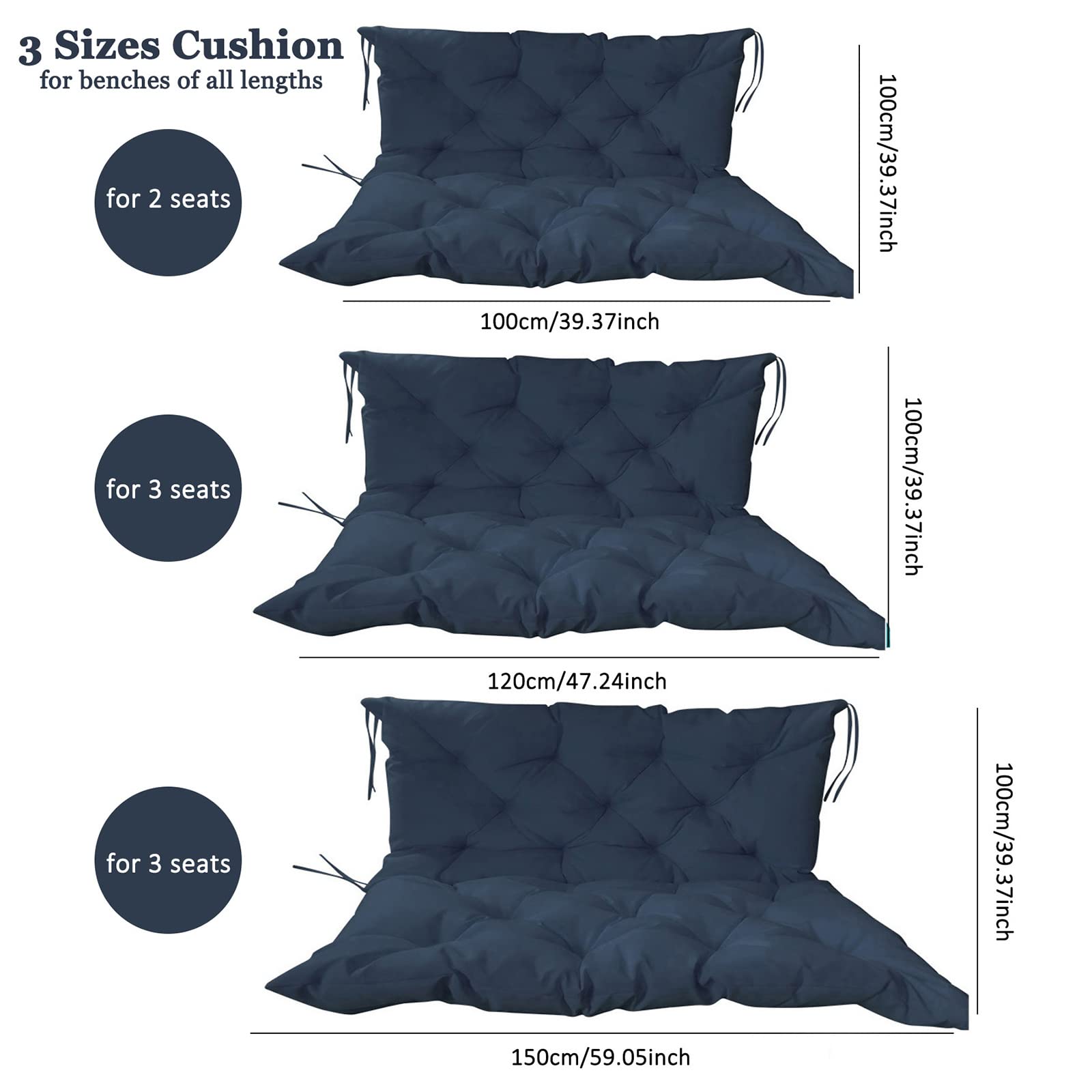 **Replacement Swing Cushions for 2-3 Seater Outdoor Bench – Waterproof Porch Swing Cushion with Backrest, Thick Garden Seat Pad for Wicker Lounger, Recliner & Sofa – Perfect for Patio, Deck, and Backyard Relaxation**