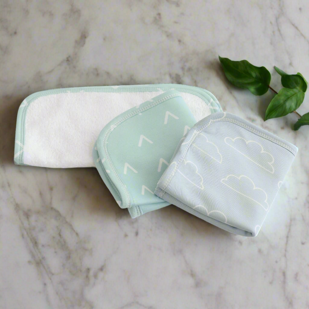 Nordic 3-Pack Wash Cloths - Dusty Sky & Mint Colors | Soft Bath & Kitchen Towels for Gentle Cleaning & Spa Days