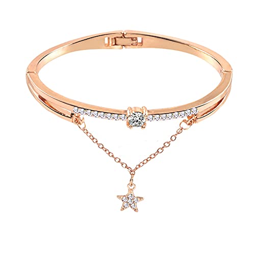 Elegant Women's Crystal Diamond Synthetic Bracelet - Rose Gold Bangle for Daily Wear & Special Occasions | Fashion Jewelry Gift for Her