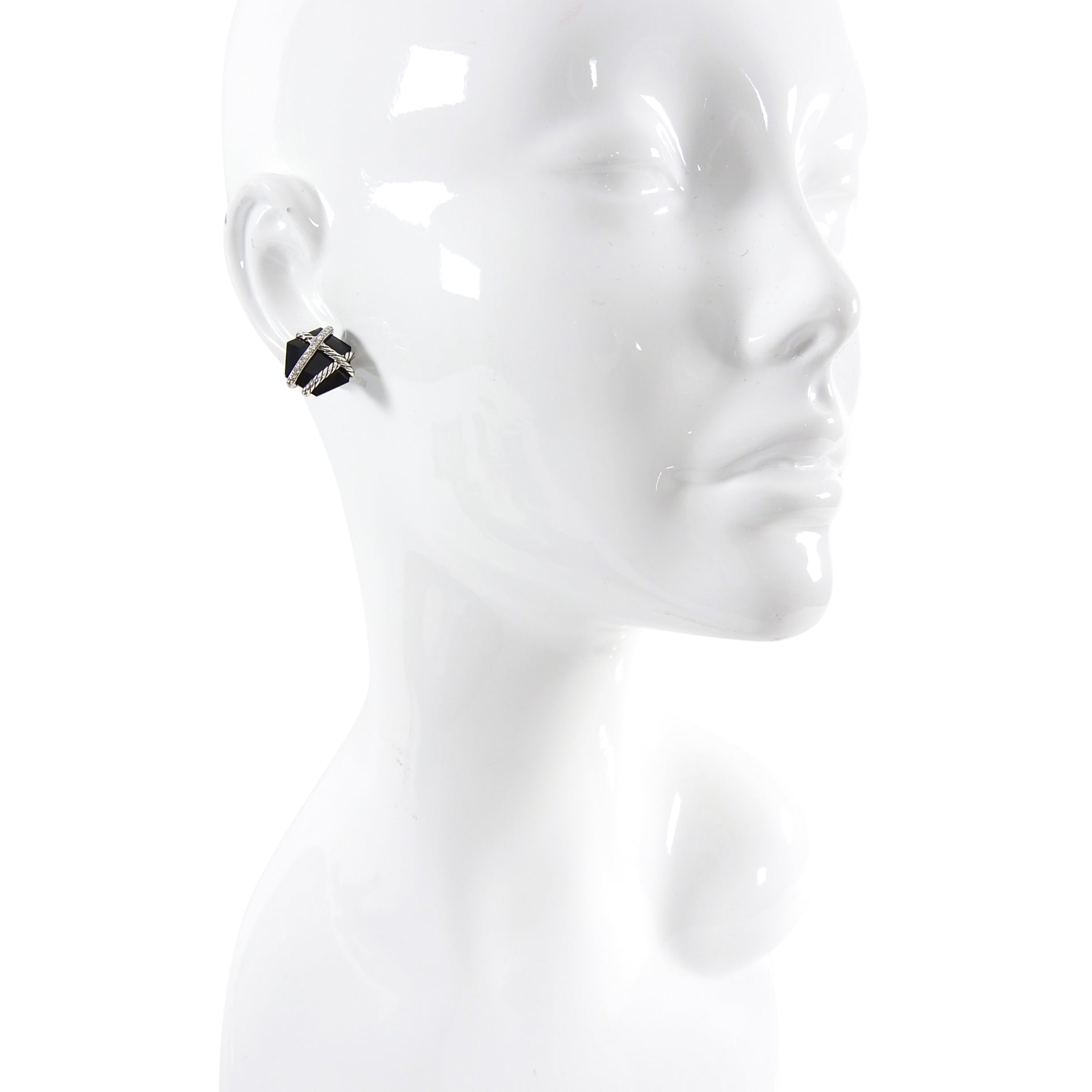 David Yurman Sterling Silver Onyx Diamond Cable Wrap Earrings for Women | Elegant & Luxurious Jewelry Gift for Her | Perfect for Parties, Weddings & Special Occasions