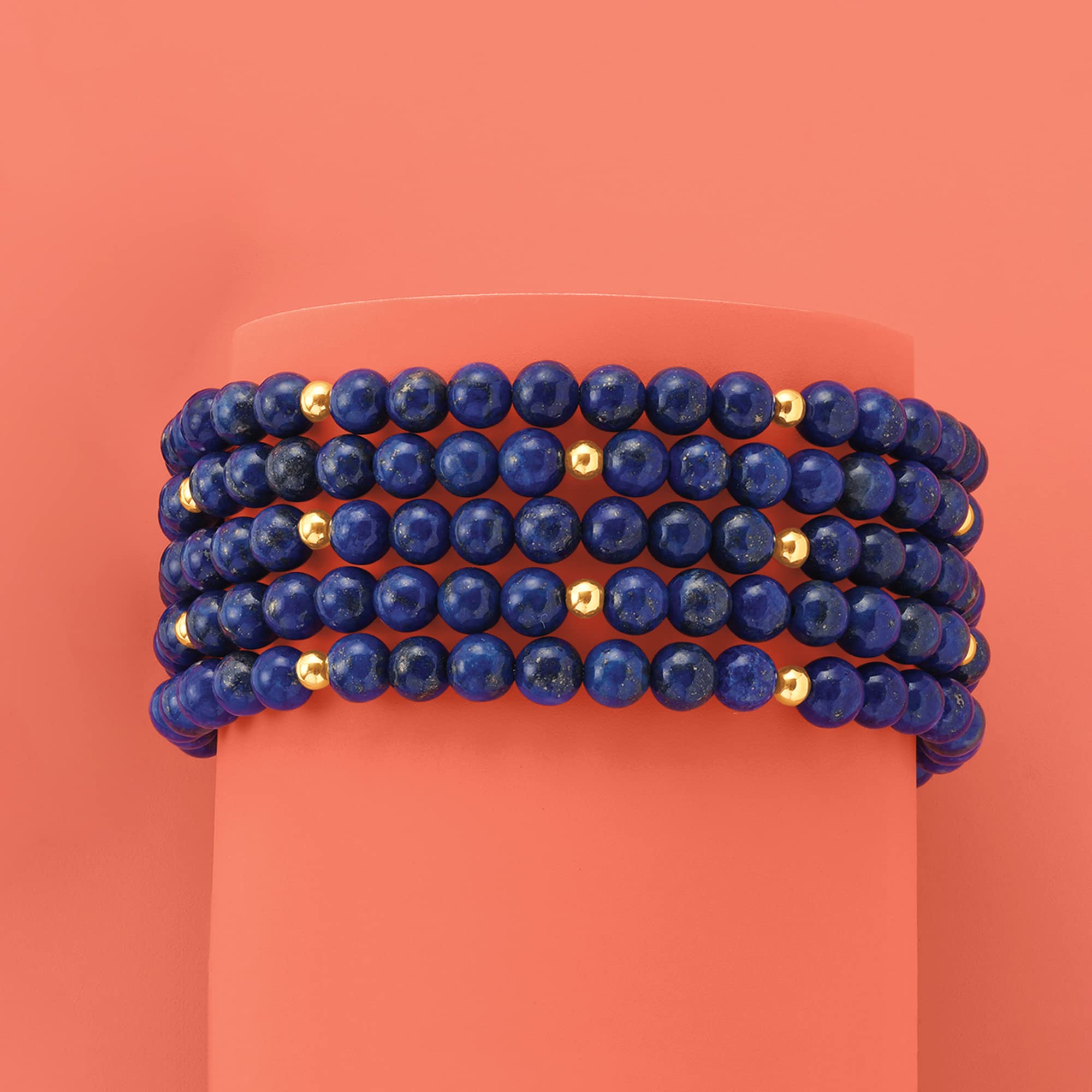 Ross-Simons Blue Lapis Jewelry Set: 5 Bead Stretch Bracelets with 14kt Yellow Gold - Perfect for Gifts, Parties & Everyday Wear