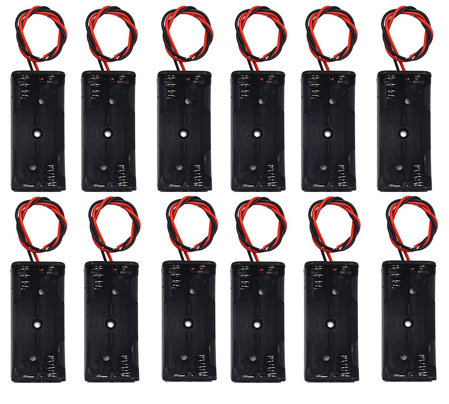 12 Pack AAA Battery Holder with Wires & Leads - 2 x 1.5V Battery Case for DIY Electronics, Science Projects, and Power Supply Applications