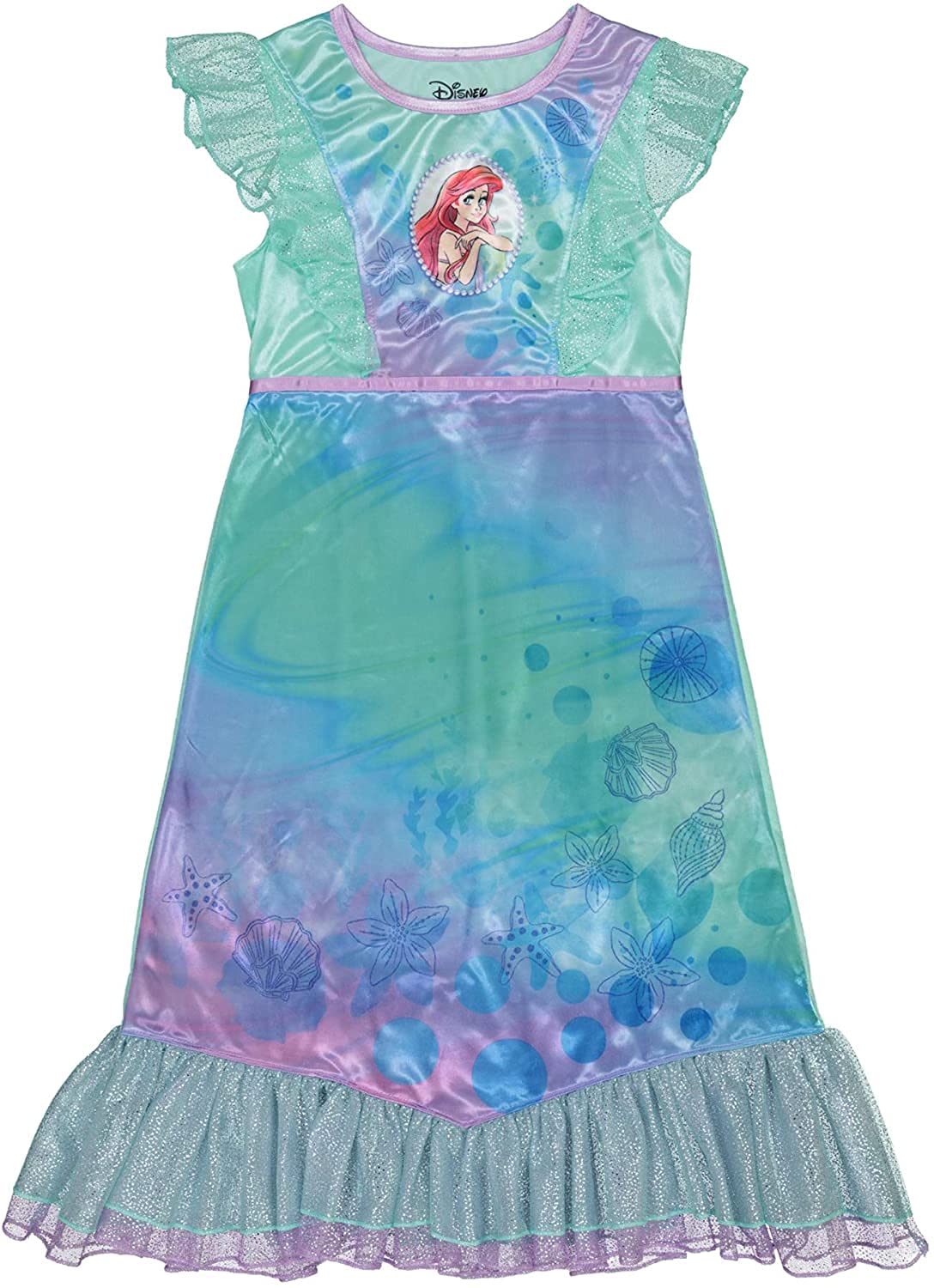 Disney Frozen Fantasy Nightgown for Girls - Watercolor Ariel Design, Size 8 | Soft & Comfortable Sleepwear for Kids, Perfect for Bedtime & Sleepovers