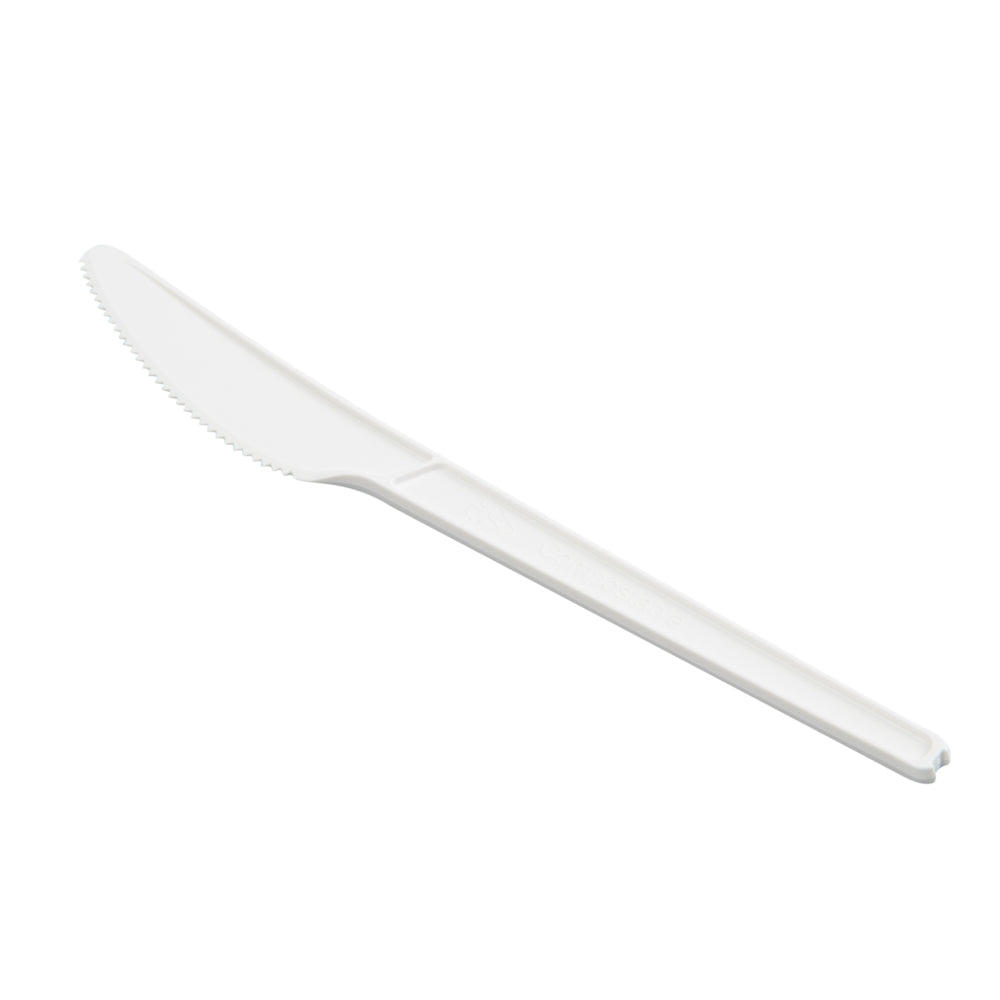 Eco-Friendly Compostable White CPLA Plastic Knives - Heat Resistant, 6.5 Inch, 50 Count Box - Perfect for Parties, Picnics & Sustainable Dining