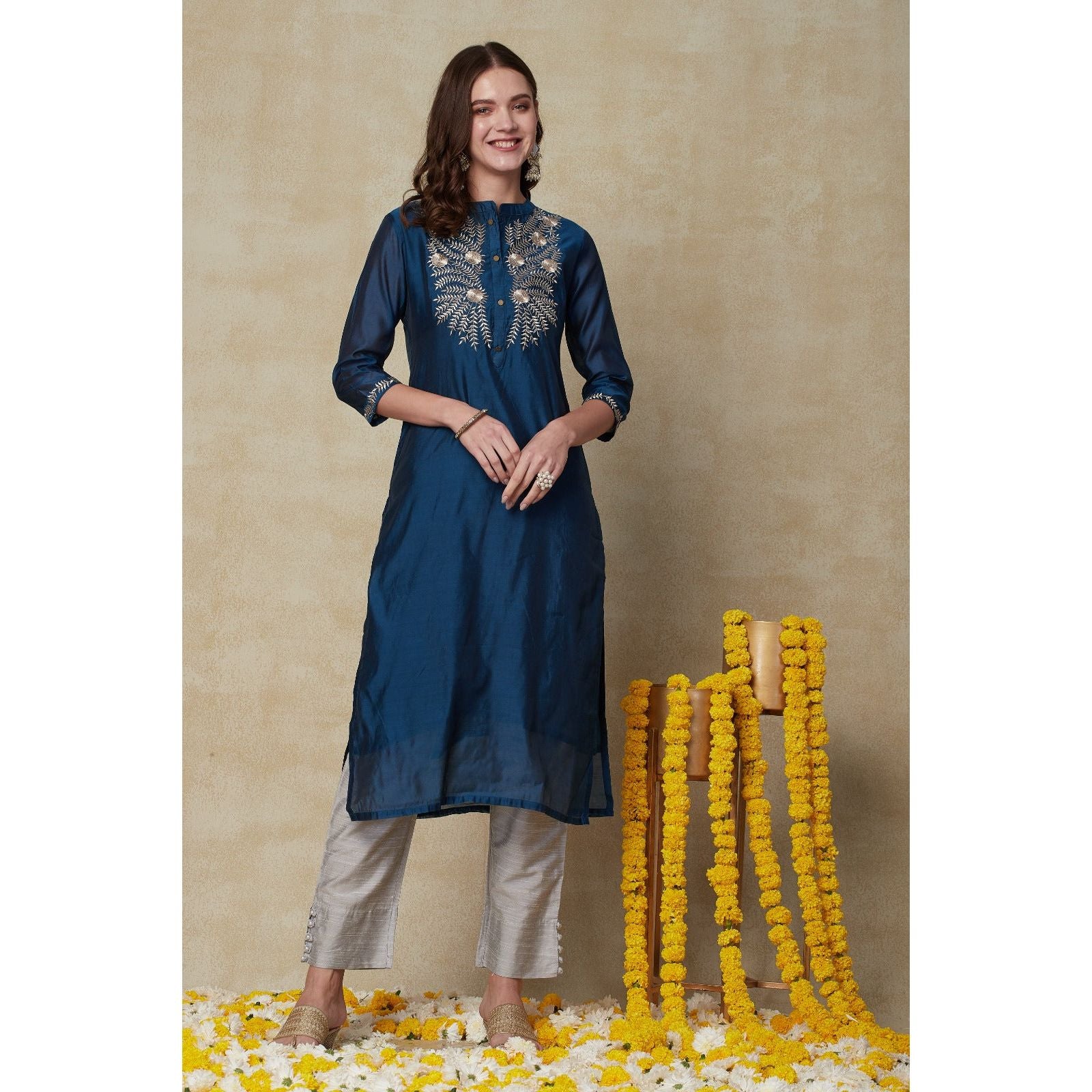 Elegant Teal Blue & Grey Indian Kurta Set for Women | Festive Ethnic Wear | Perfect for Diwali, Weddings & Special Occasions