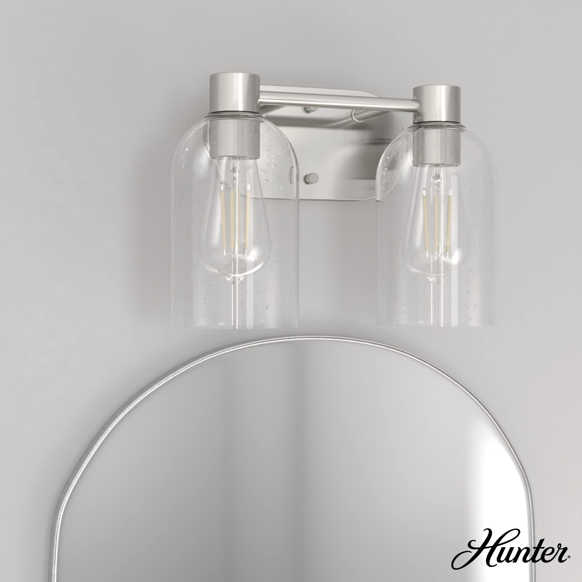 Hunter Fan Company 19778 Lochemeade Vanity Light in Brushed Nickel - Modern Bathroom Lighting Fixture for Dressing Room, Powder Room & Makeup Area