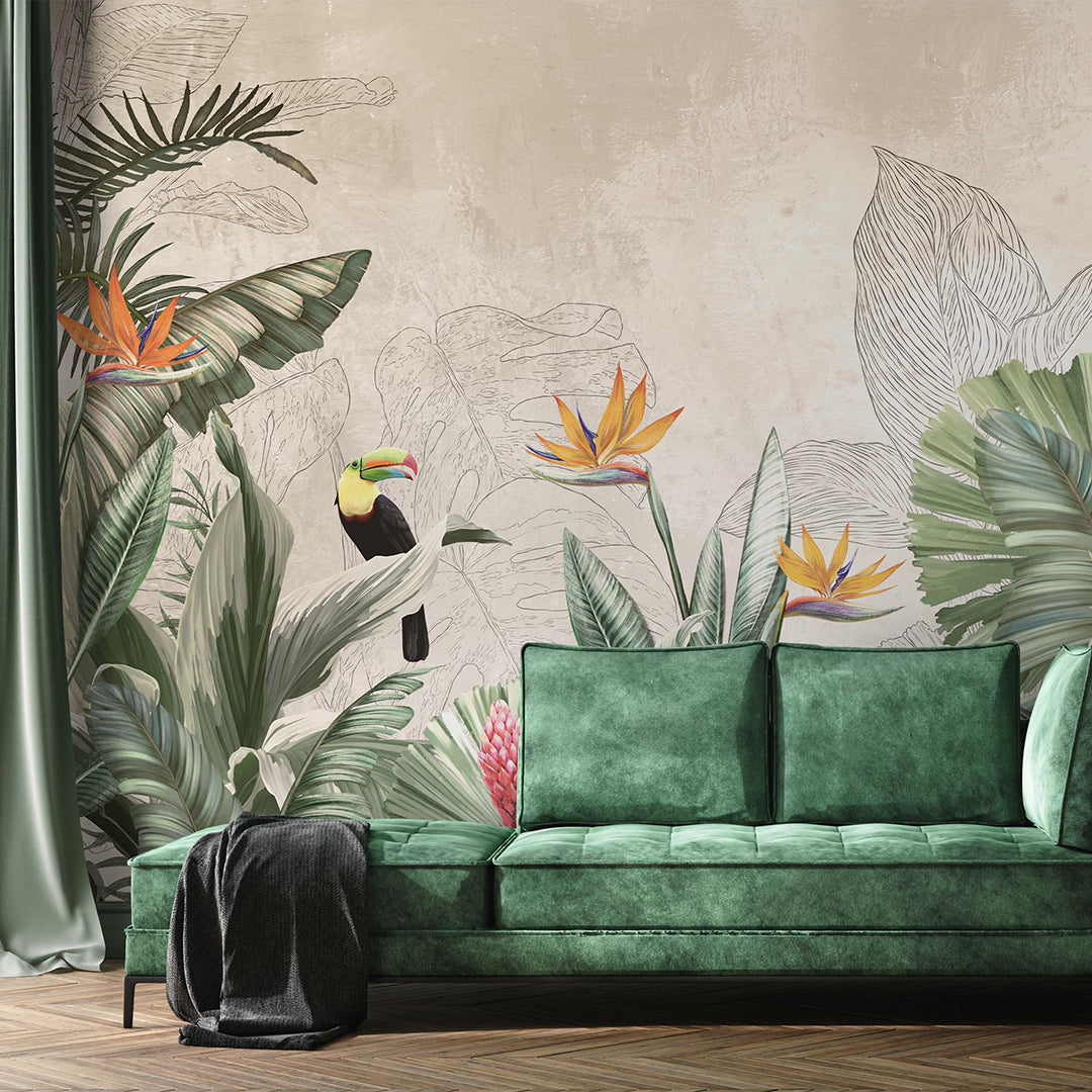 Light Green Palm Leaves Wall Mural CCM197 - Tropical Botanical Peel and Stick Wallpaper for Bedroom, Living Room & Nursery Decor