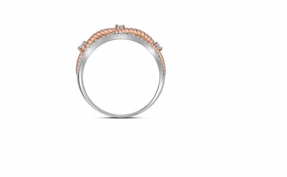 10K White Gold Diamond Women's Rose Tone Rope Twist Band Ring - 1/4 CTTW - Elegant Wedding, Anniversary, or Gift Jewelry for Her
