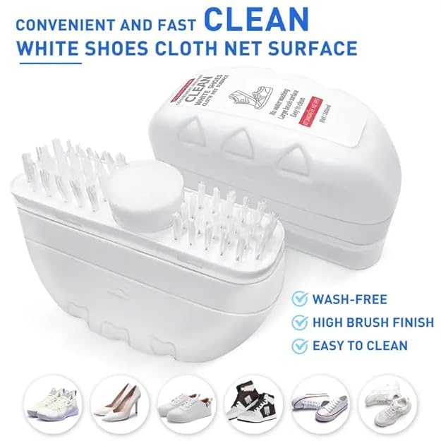 FEXONXA 2 in 1 White Shoe Cleaning Kit - Includes Soft Bristle Brush & Sponge with 100ml Liquid Cleaner - Perfect for Sneakers, Leather Shoes & Sports Footwear Care at Home or On The Go