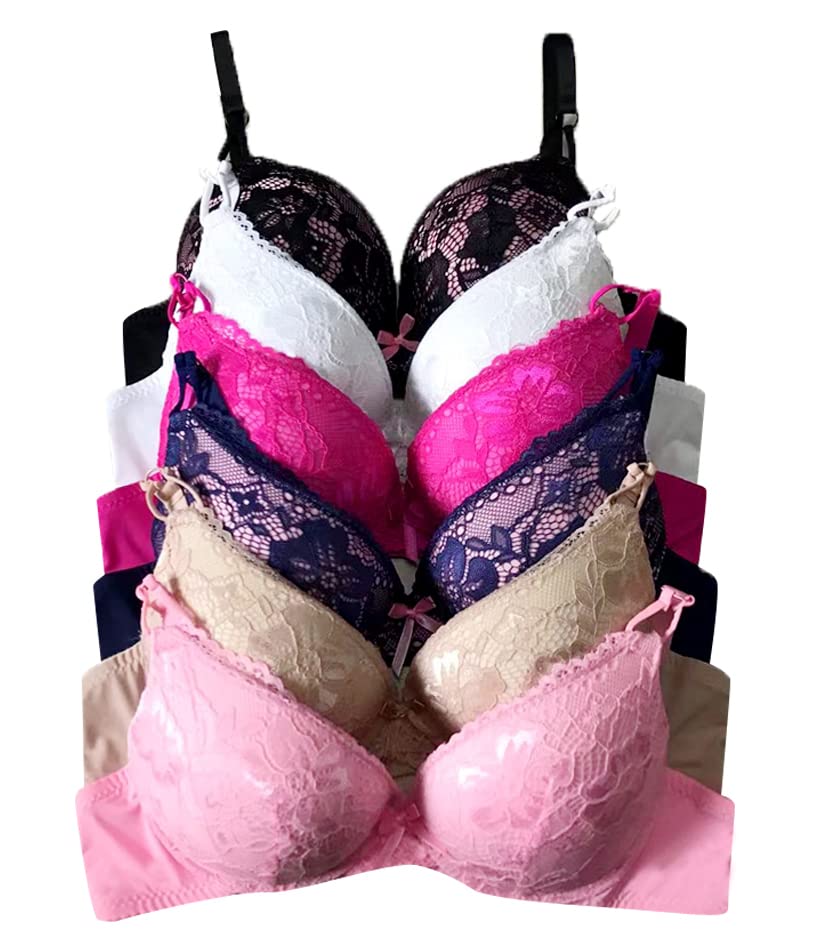 6 Pack Women's Push Up Bras - Lace Underwire Bra for B & C Cups | Comfortable & Sexy for Everyday Wear & Special Occasions