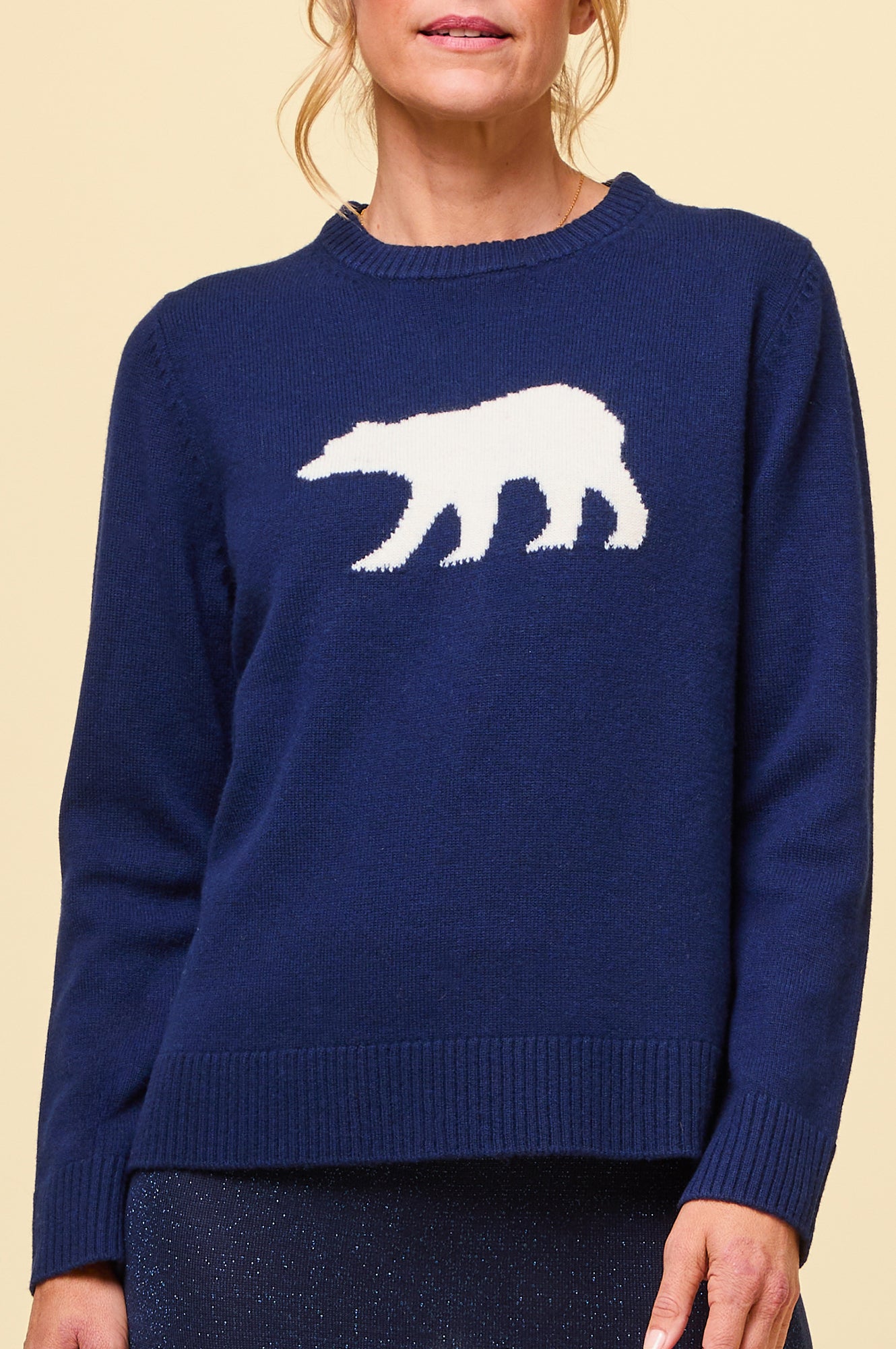 Premium Merino Wool Polar Bear Sweater for Men & Women - Soft & Warm Navy/Cream Knitwear - Perfect for Winter, Christmas & Cozy Outfits