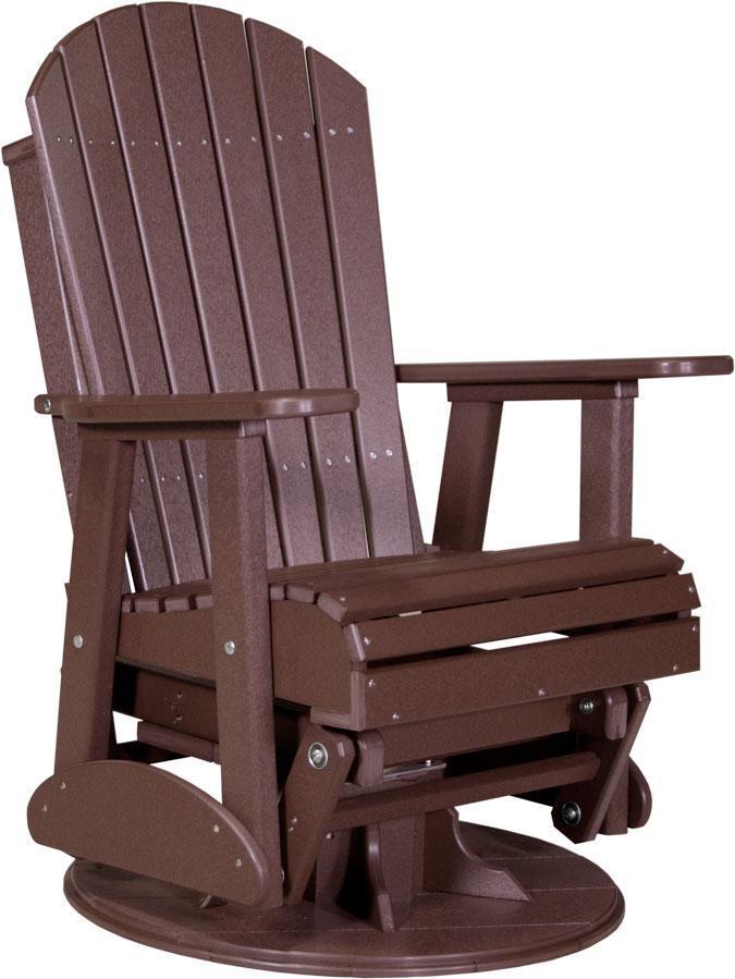 Luxcraft Chestnut Brown Adirondack Recycled Plastic Swivel Glider Chair with Cup Holder - Outdoor Patio Furniture for Garden, Deck, Poolside & Backyard Relaxation