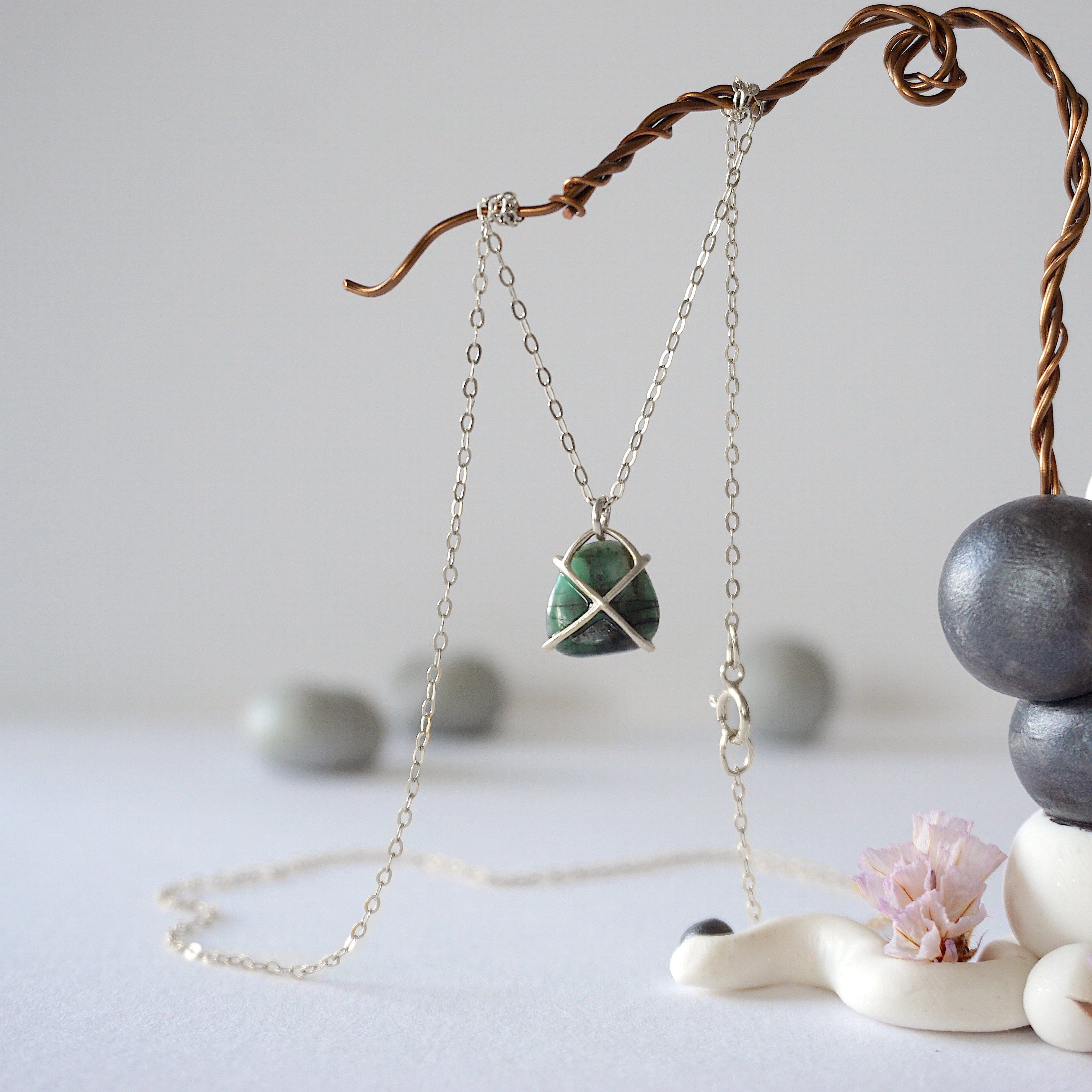 Emerald Sterling Silver Huggie Charm Necklace - Elegant Dainty Jewelry for Women, Perfect for Everyday Wear, Gifts & Special Occasions