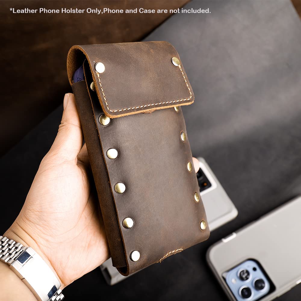 Premium Leather Phone Holster for Samsung S22 Ultra & iPhone 13 Pro Max - Universal Belt Clip Pouch Compatible with Otterbox Cases & Flip Phones - Durable Cellphone Sheath for Work, Travel & Outdoor Activities