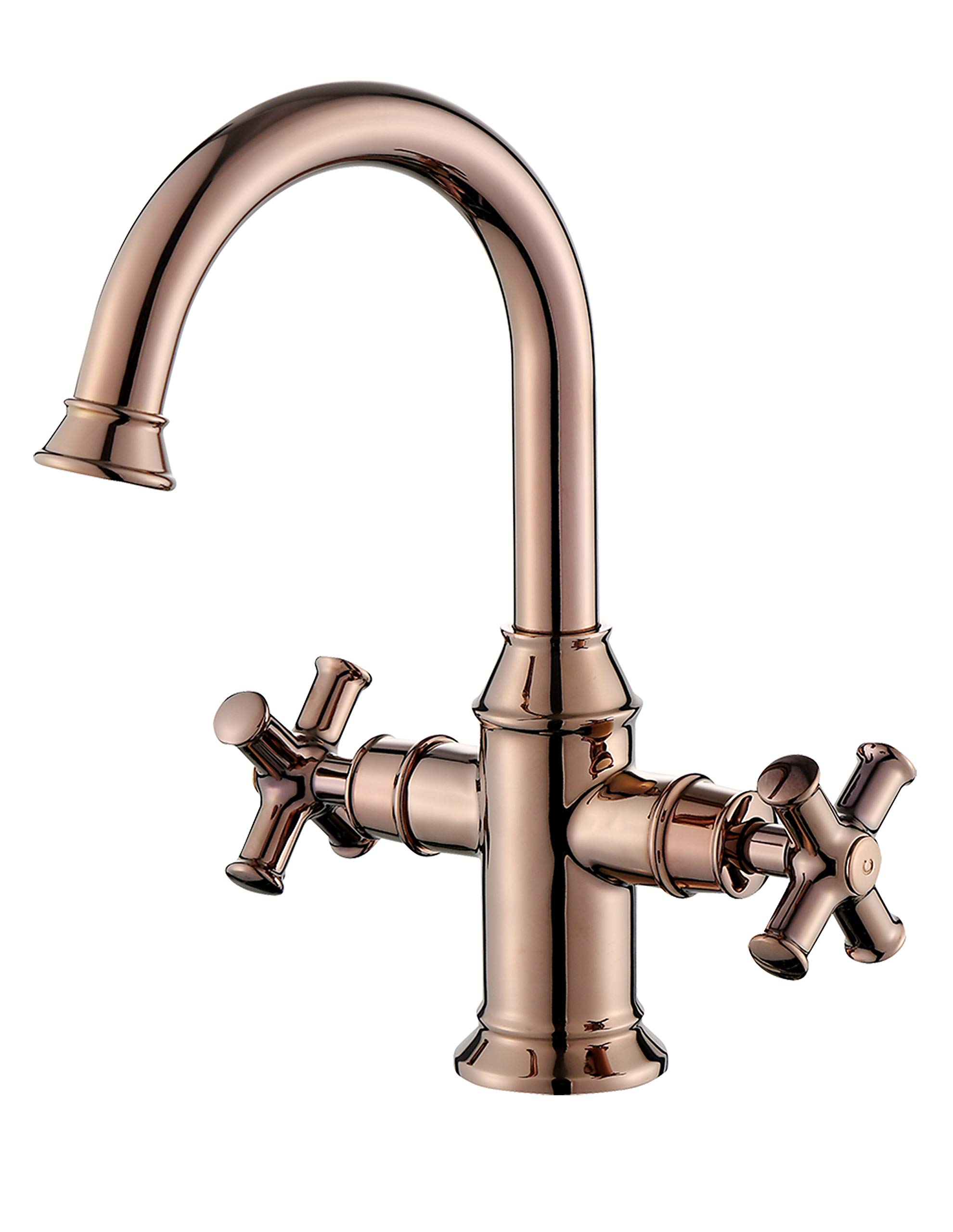 Derengge BTF-2018-RV 2 Handle Single Hole Bathroom Sink Faucet with Rose Gold PVD Finish - Modern Waterfall Spout for Vanity, Powder Room & Guest Bath Decor