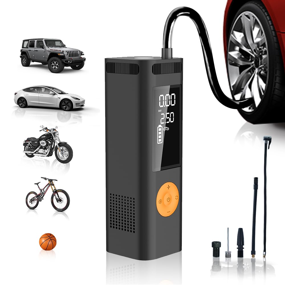 ZETTA 1024 Portable Air Compressor - 150 PSI Electric Tire Inflator for Car, Motorcycle & Balls | Fast Inflation with LED Light & 5 Nozzles | Perfect for Road Trips, Camping & Emergency Tire Repair