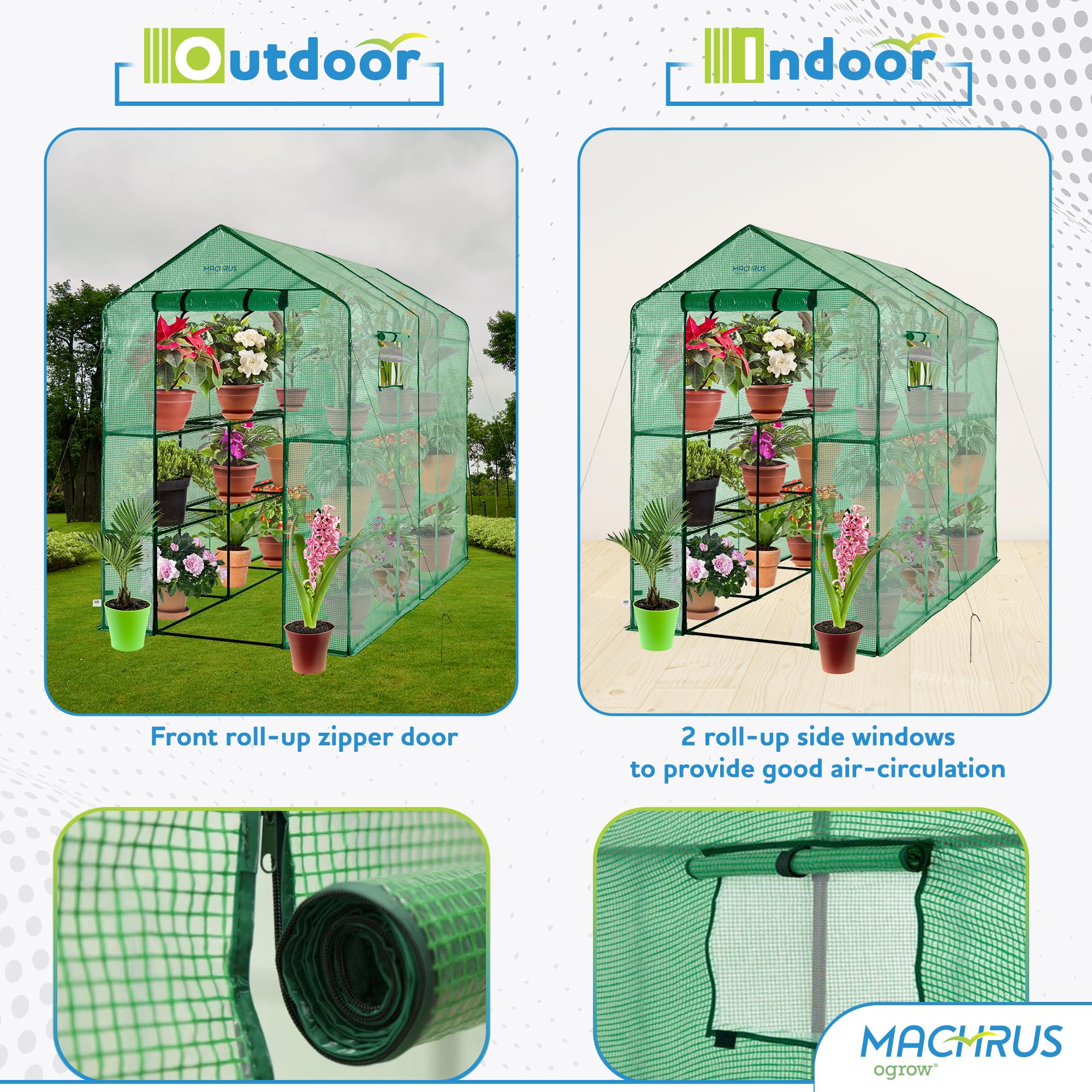 Machrus OGrow Greenhouse Kit - Durable Mini & Small Greenhouses for Outdoor Gardening with Protective Cover | Perfect for Seed Starting, Plant Protection, and Year-Round Gardening in Backyards, Patios & Balconies