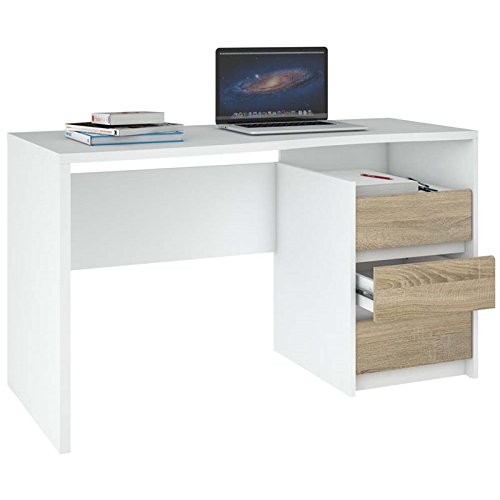Pemberly Row 3-Drawer White Oak Writing Desk - Home Office Furniture for Small Spaces, Study & Workstation Use
