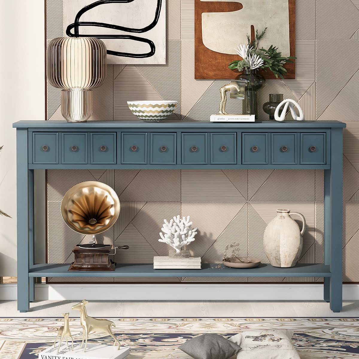 60 Inch Sofa Table with Drawers and Shelf - Long Console Table for Entryway, Hallway & Living Room - Easy Assembly Modern Furniture for Home Decor