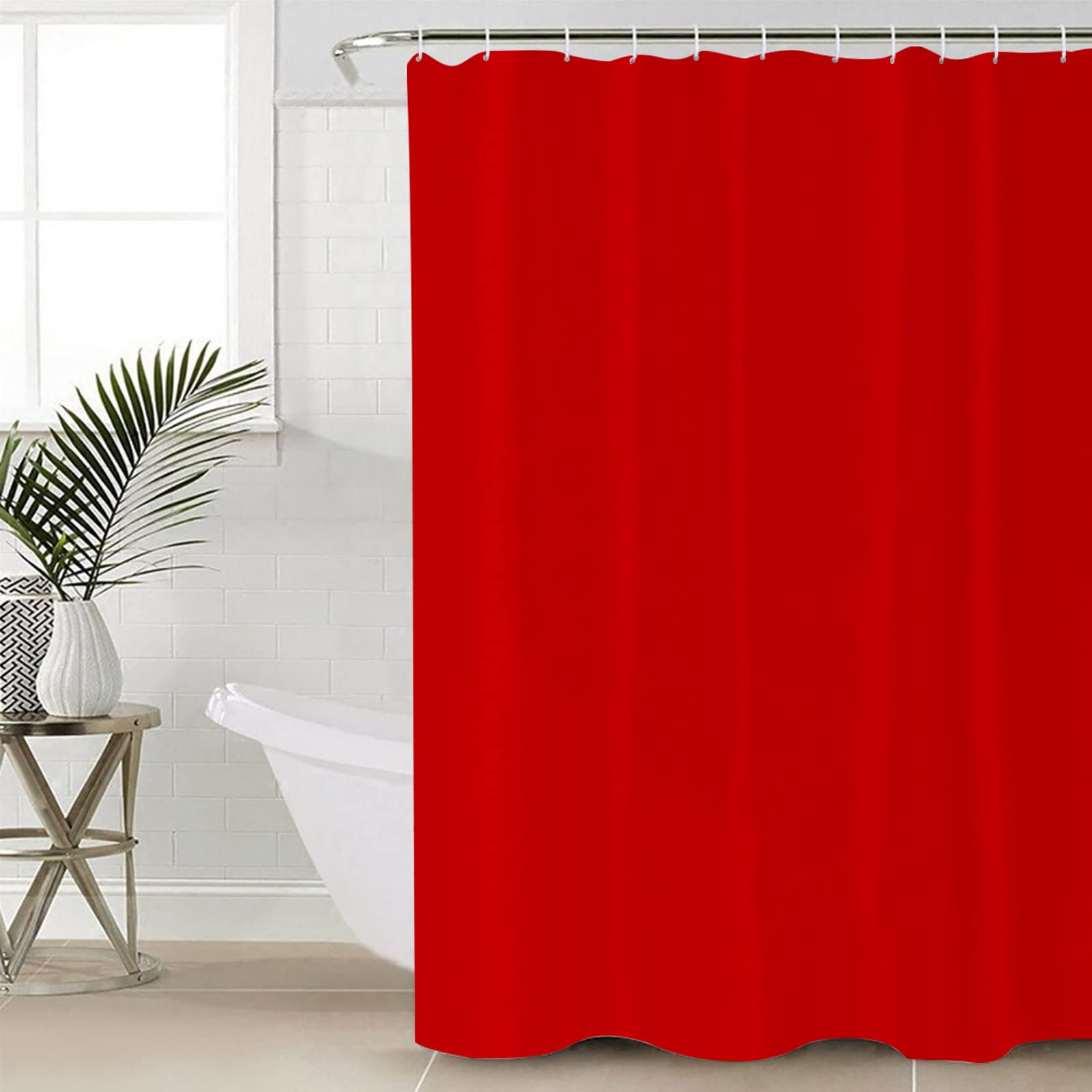 4PCS Non-Slip Bathroom Mat Set - Christmas Red Solid Decor with Shower Curtain, Toilet Seat Cover & Large Rugs (72x72in) for Holiday Home Decor & Cozy Bathroom Upgrade