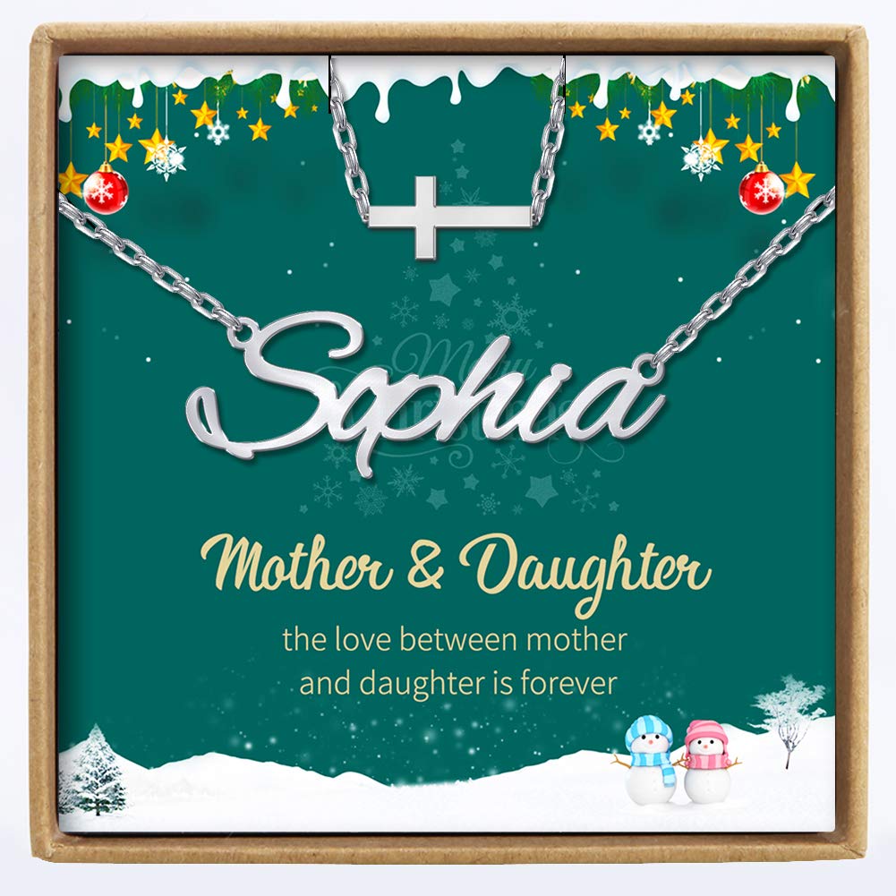 VeeVoice Custom Name Necklace - Personalized 18K Gold Layered Nameplate Cross Pendant for Women | Perfect Gift for Birthday, Anniversary & Valentine's Day