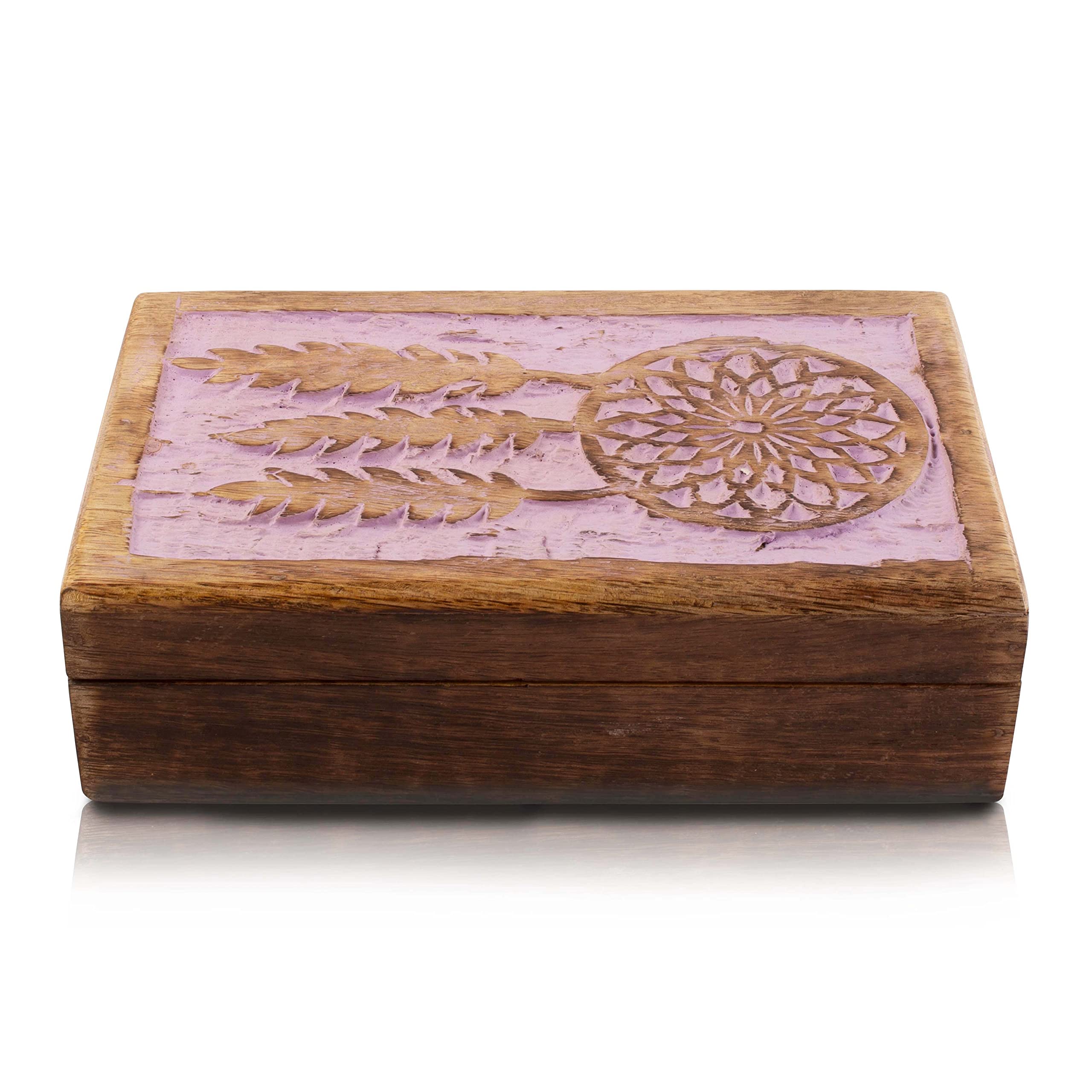 Handmade Wooden Dream Catcher Jewelry Box - Decorative Keepsake Storage Organizer for Necklaces, Rings & Watches | Perfect Birthday Gift for Women, Violet | Bedroom Decor, Wedding Present, Anniversary Gift