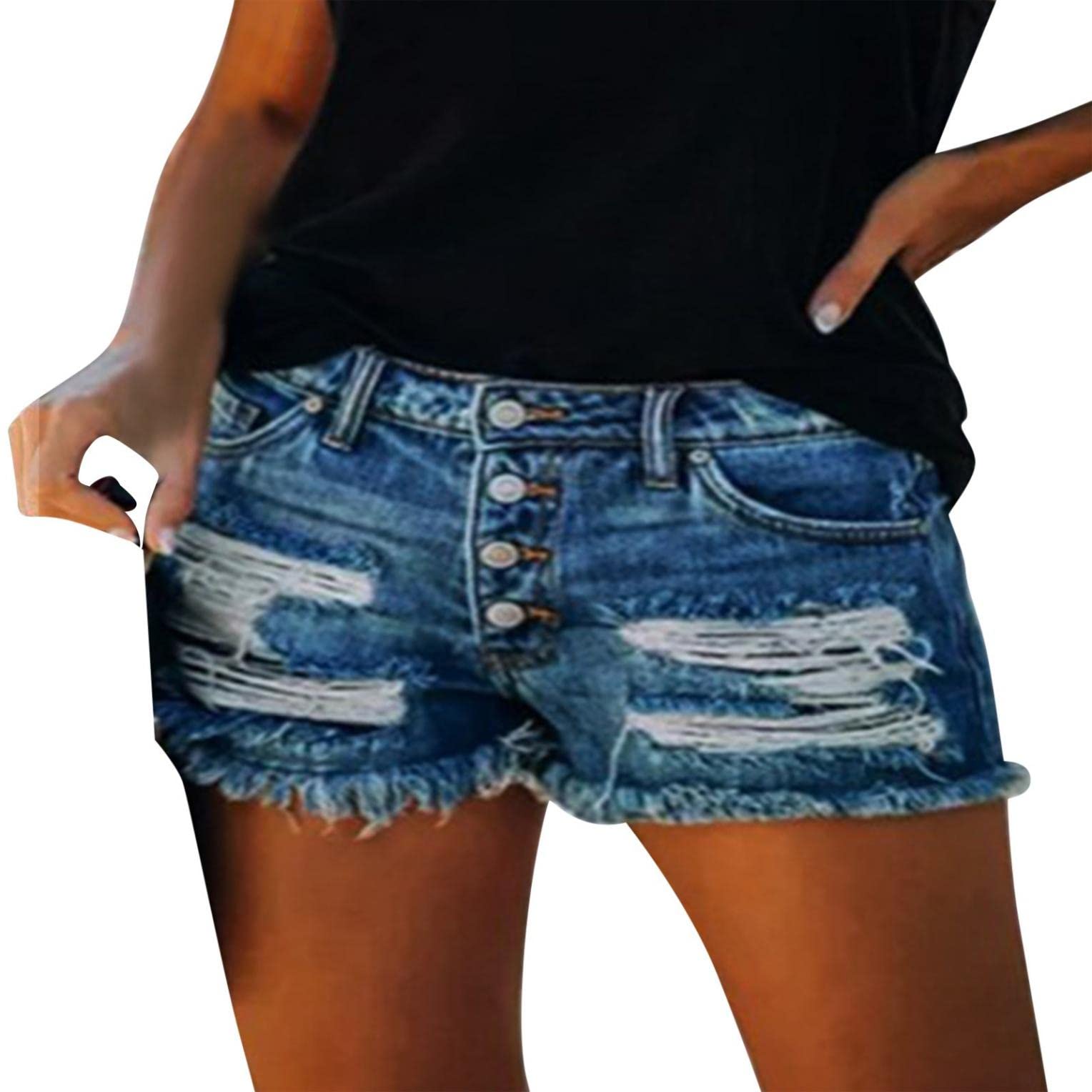Women's Mid Rise Jean Shorts - American Flag Print Ripped Denim Shorts with Frayed Hem | Distressed Destroyed Short Jeans for Summer Outfits, Beachwear & Casual Style