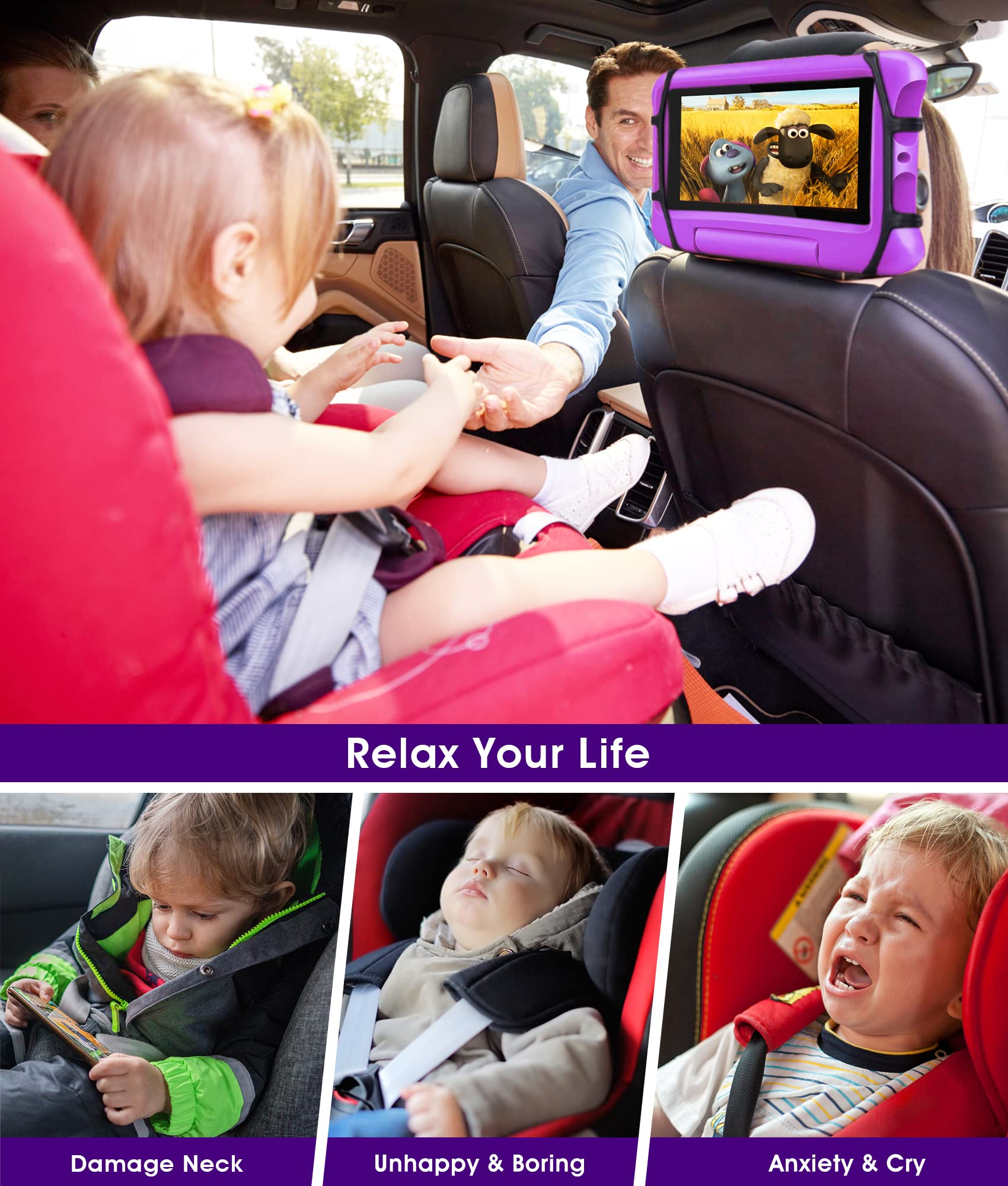 4 Pack Universal Car Tablet Holder - Adjustable Stand for iPad, Samsung, Fire HD - Perfect for Road Trips, Kids & Backseat Entertainment