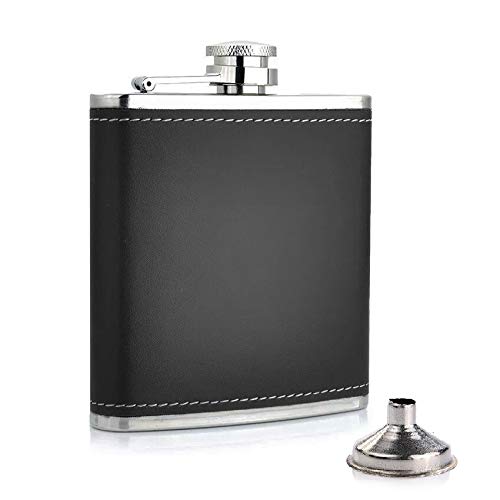 Premium Stainless Steel & Stitched Leather Hip Flask Set - 8oz (236ml) Liquor Flask for Men & Women with Funnel - Elegant Whiskey & Alcohol Flask for Gifts, Travel, Camping & Outdoor Adventures
