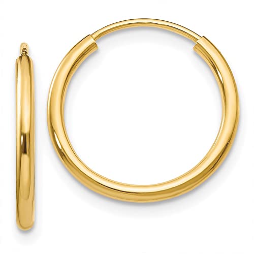14K Yellow Gold 1.5mm Polished Round Endless Hoop Earrings for Women - Dainty Minimalist Everyday Jewelry - Perfect for Work, Date Night & Special Occasions