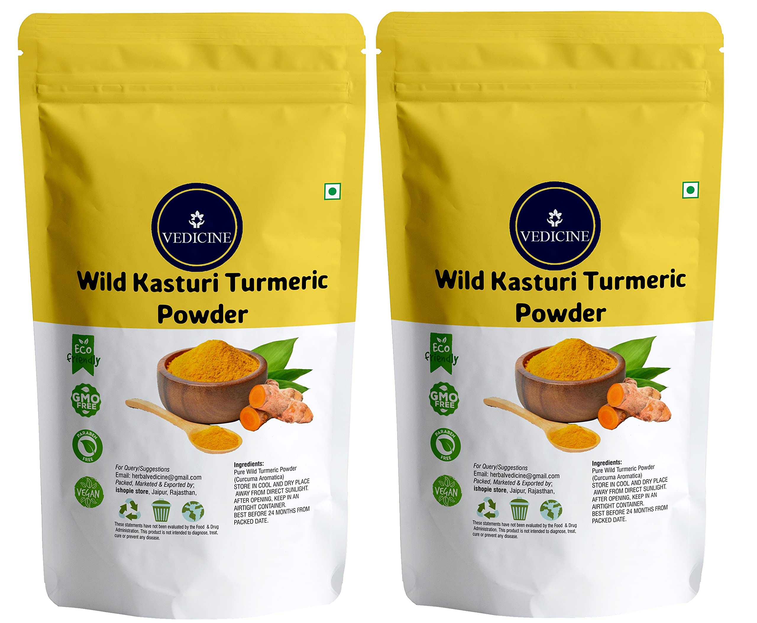VEDICINE Wild Kasturi Amba Haldi Turmeric Powder for Face Pack - 100% Natural Skin Brightening & Glow | Perfect for DIY Face Masks & Ayurvedic Beauty Treatments