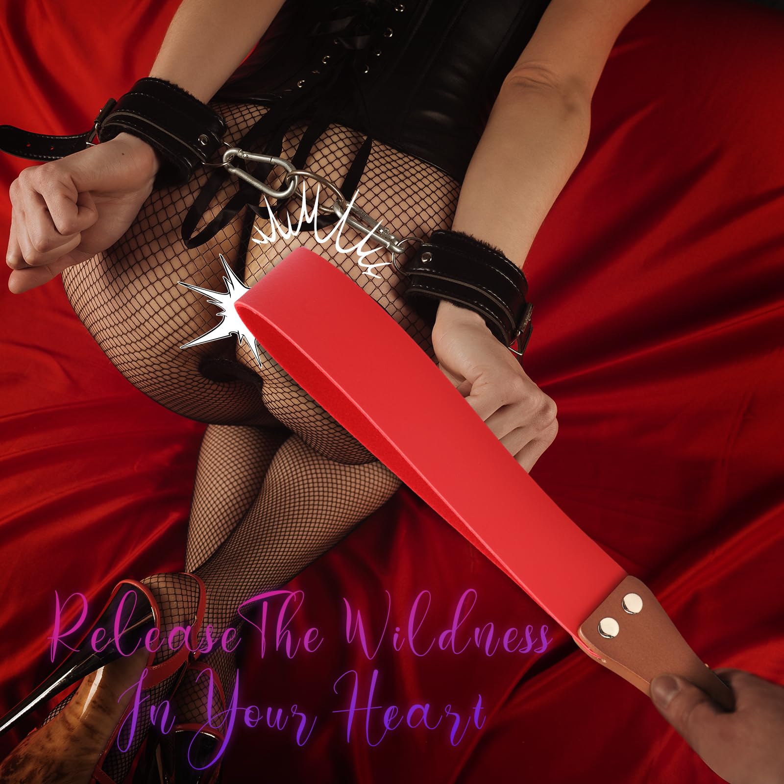 Leather BDSM Paddle Whip with Wooden Handle - Adult Spanking Toy for Couples Role Play - Sensual Bondage & Impact Play Accessory - Perfect for Bedroom Fun, BDSM Scenes & Erotic Exploration
